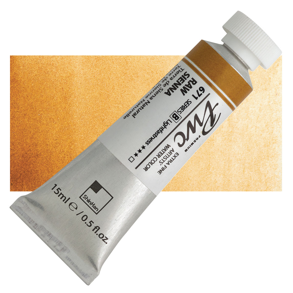 PWC Extra Fine Professional Watercolor - Raw Sienna, 15 ml, Tube and swatch