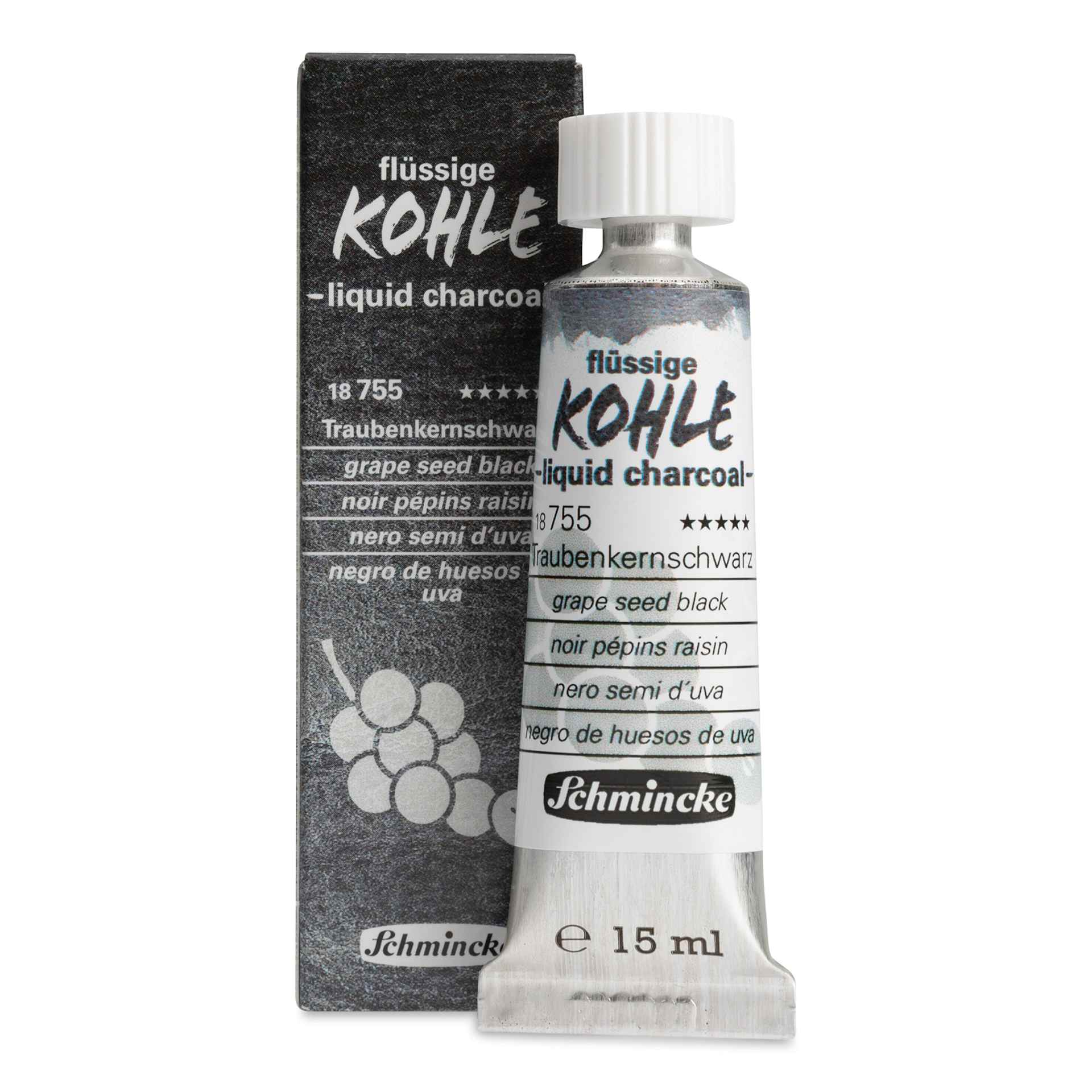 Schmincke Liquid Charcoal - Grape Seed Black, 15 ml Tube with packaging
