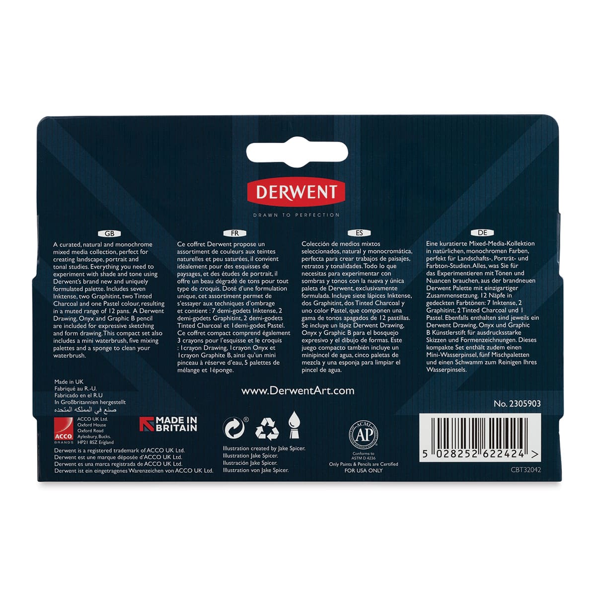 Derwent Shade and Tone Mixed Media Set (Back of packaging)