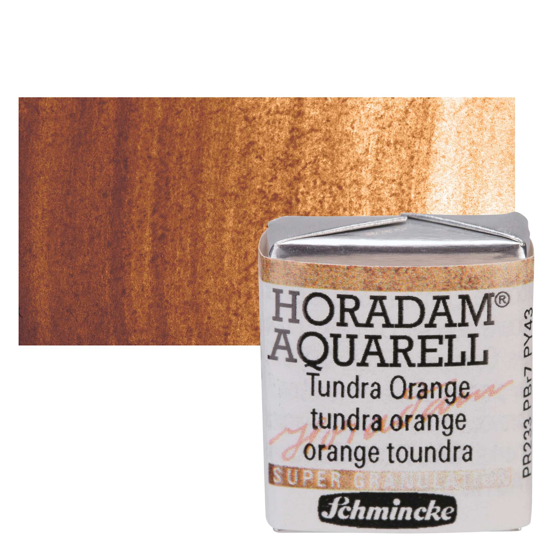 Schmincke Horadam Aquarell Artist Watercolor - Tundra Orange, Supergranulation, Half Pan and swatch