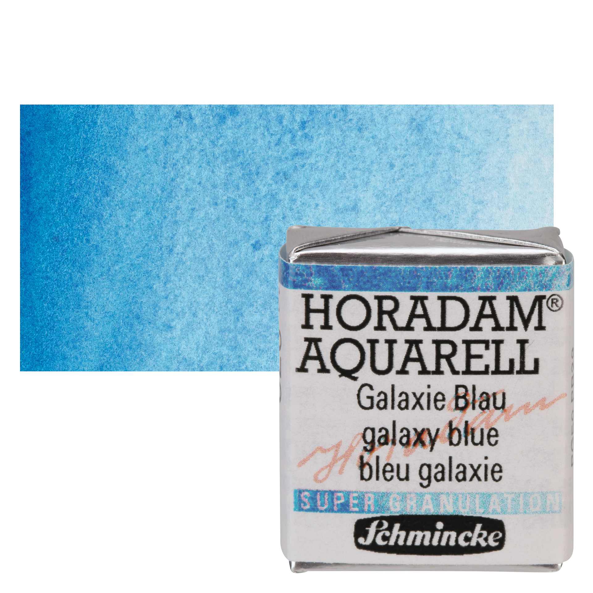 Schmincke Horadam Aquarell Artist Watercolor - Galaxy Blue, Supergranulation, Half Pan and swatch
