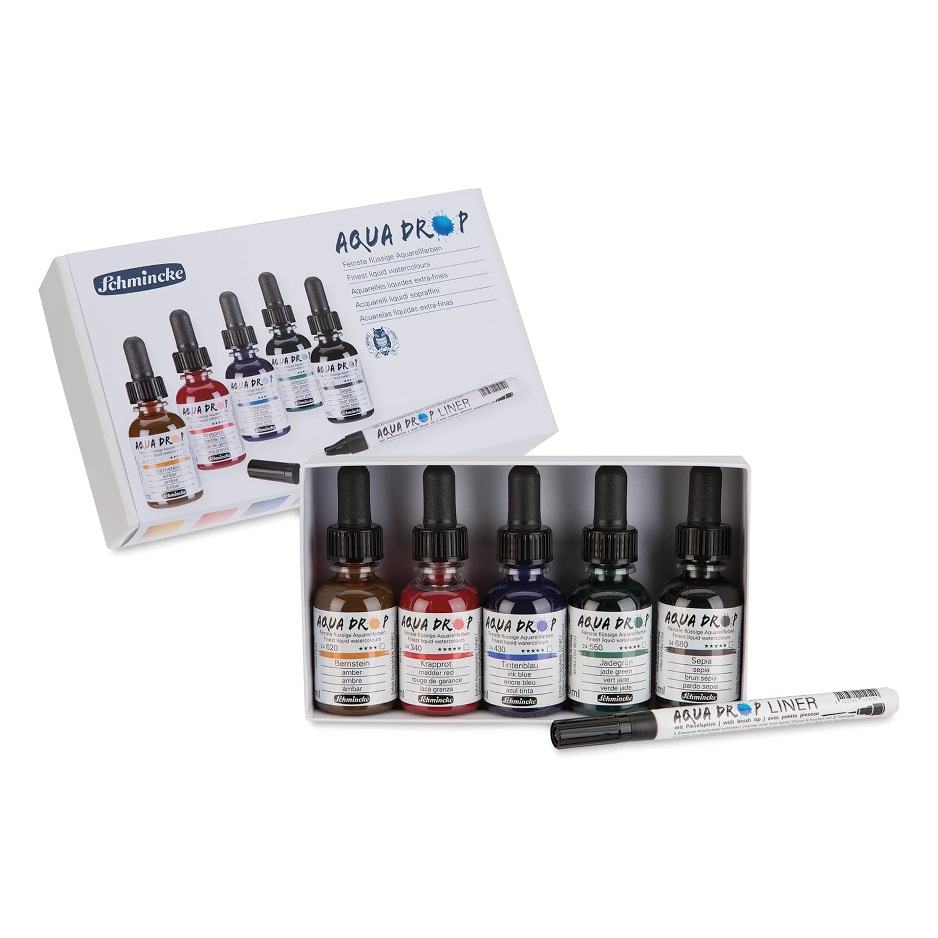 Schmincke Aqua Drop Watercolors - Set of 5, 30 ml Bottles and Liner