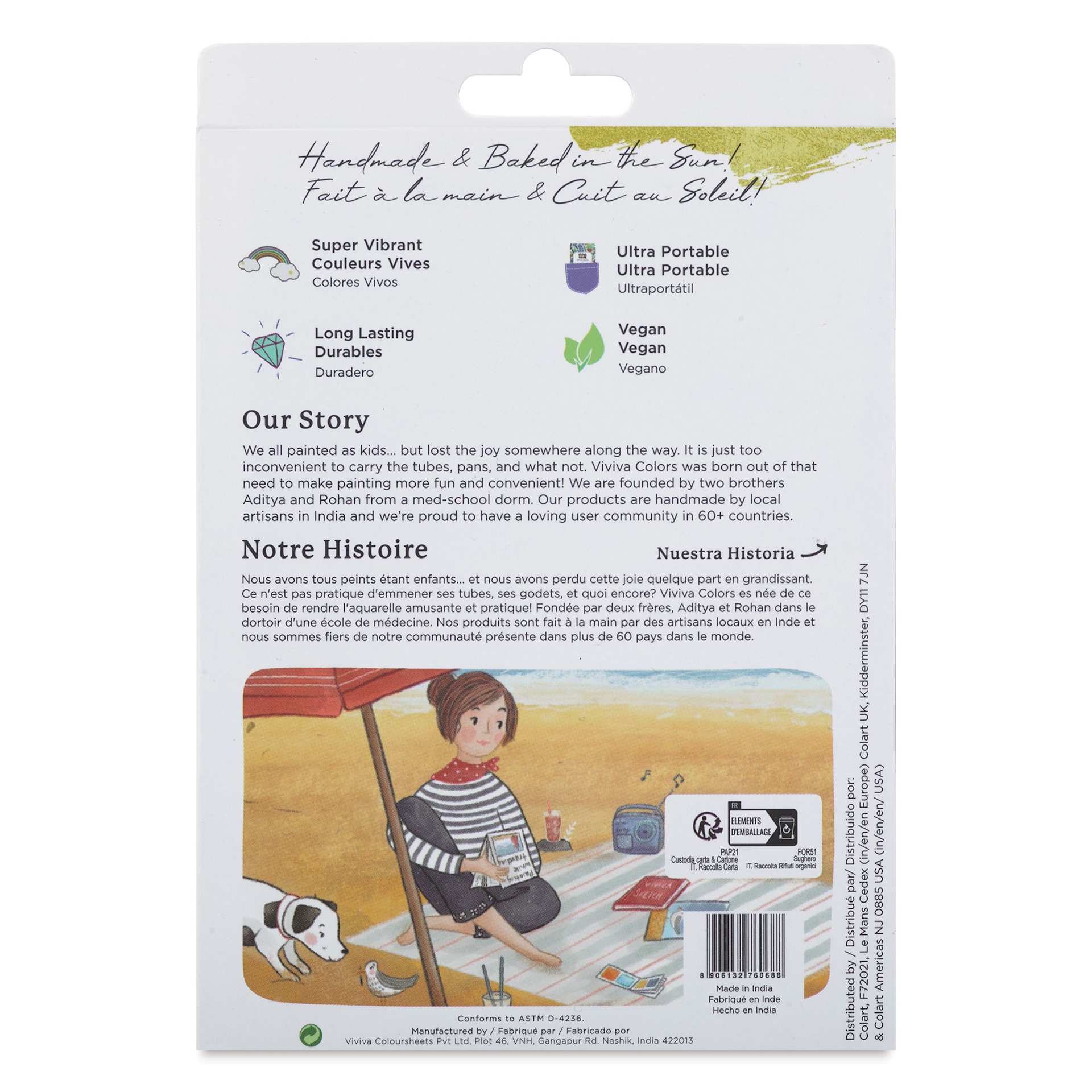 Viviva Watercolor Paint Pan Set - Deluxe, Set of 24 back of package