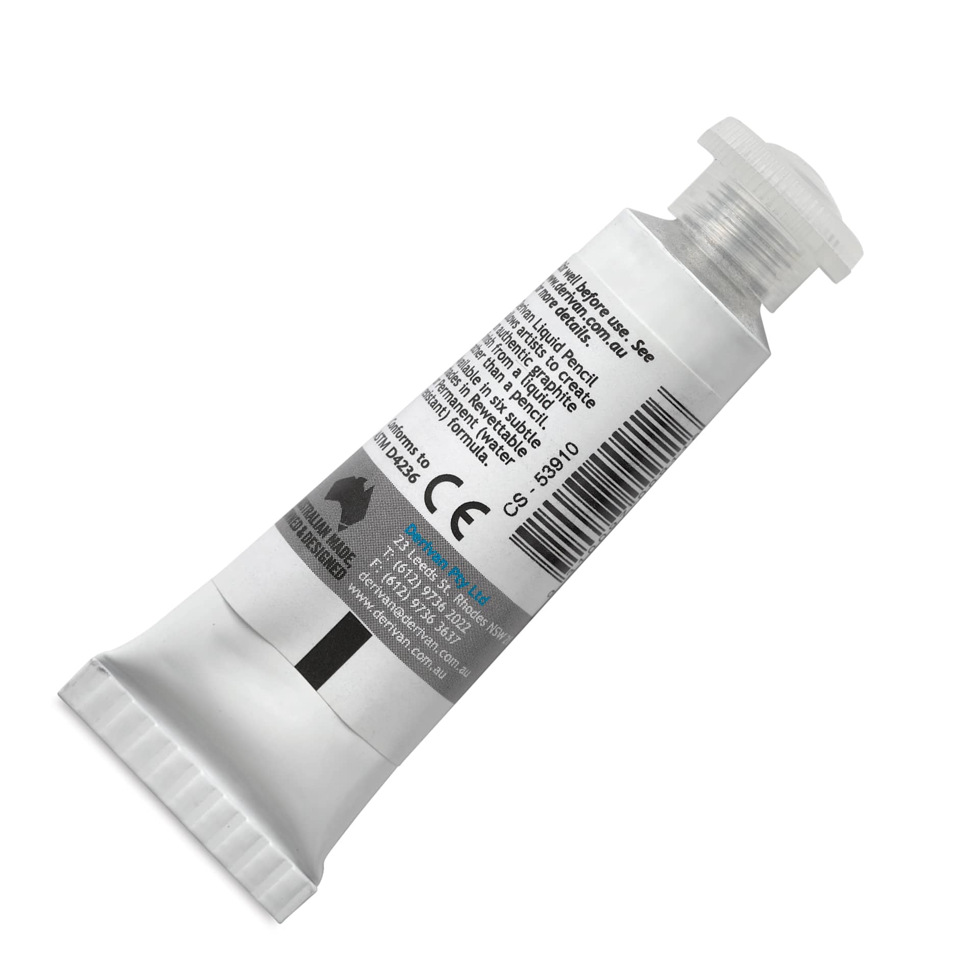 Derivan Rewettable Liquid Pencil Tube - Red, 12 ml, back of tube
