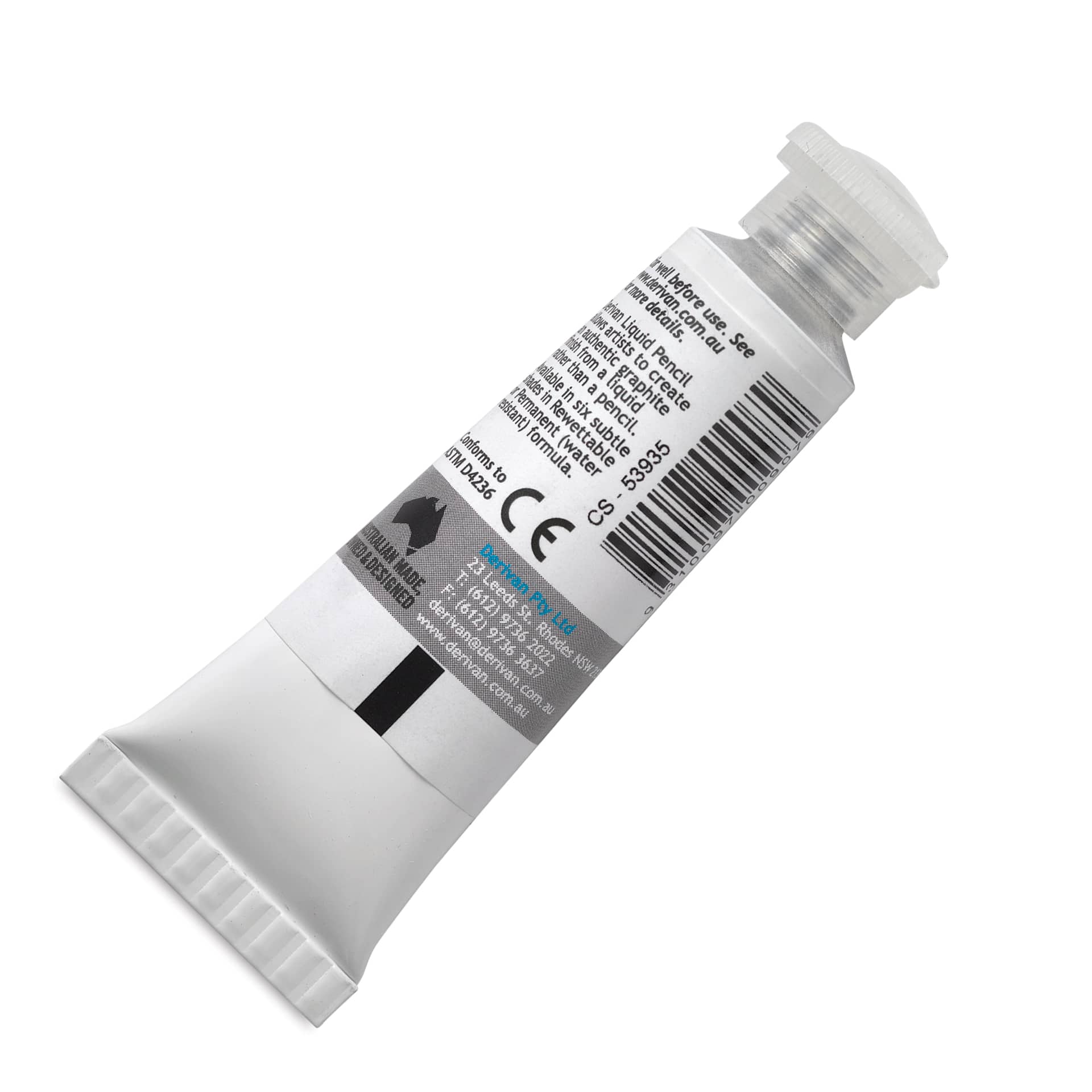 Derivan Permanent Liquid Pencil Tube - Yellow, 12 ml, back of tube