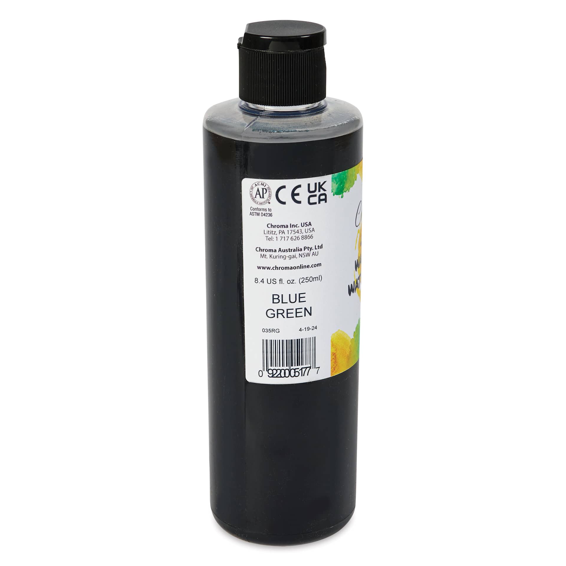Chroma Liquid Washable Watercolor Paint - Blue Green, 8.4 oz, Bottle, back