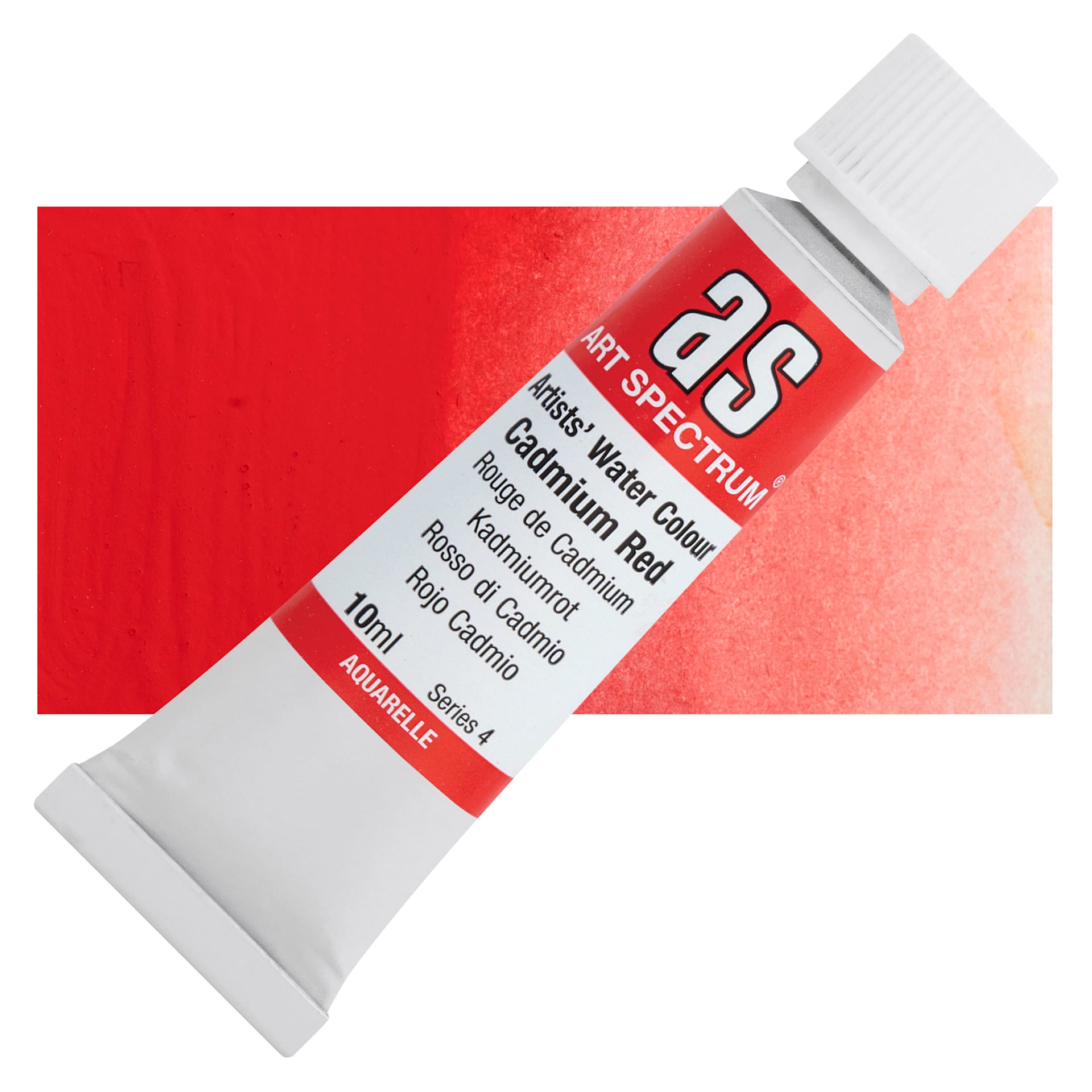 Art Spectrum Artists’ Watercolor Tube - Cadmium Red, 10 ml tube and swatch