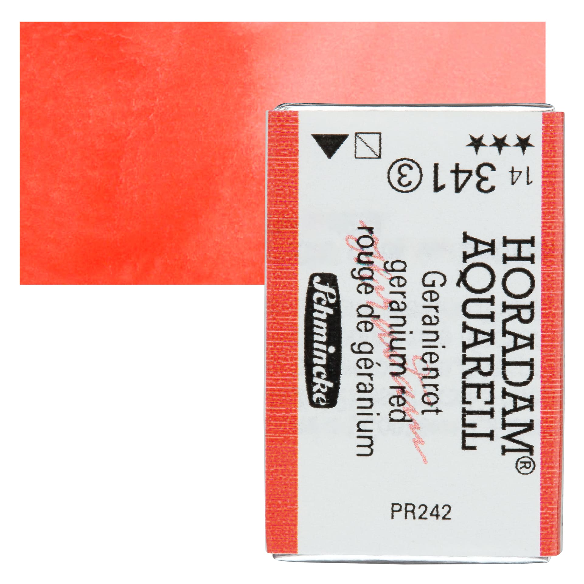 Schmincke Horadam Aquarell Watercolor - Geranium Red, Full Pan and swatch