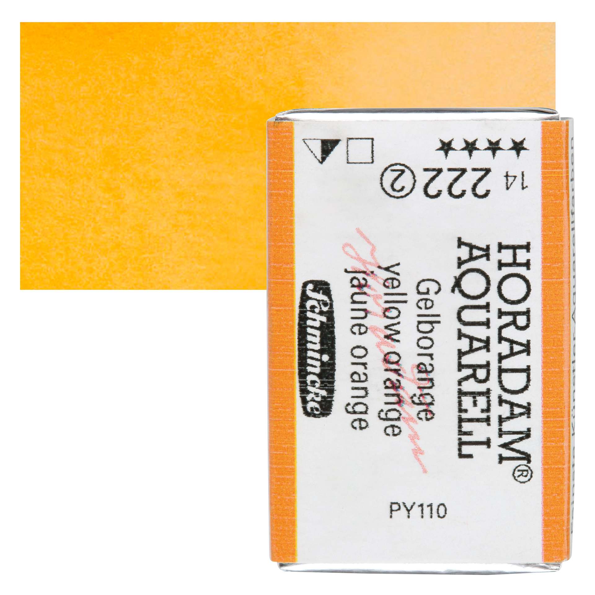 Schmincke Horadam Aquarell Watercolor - Yellow Orange, Full Pan and swatch