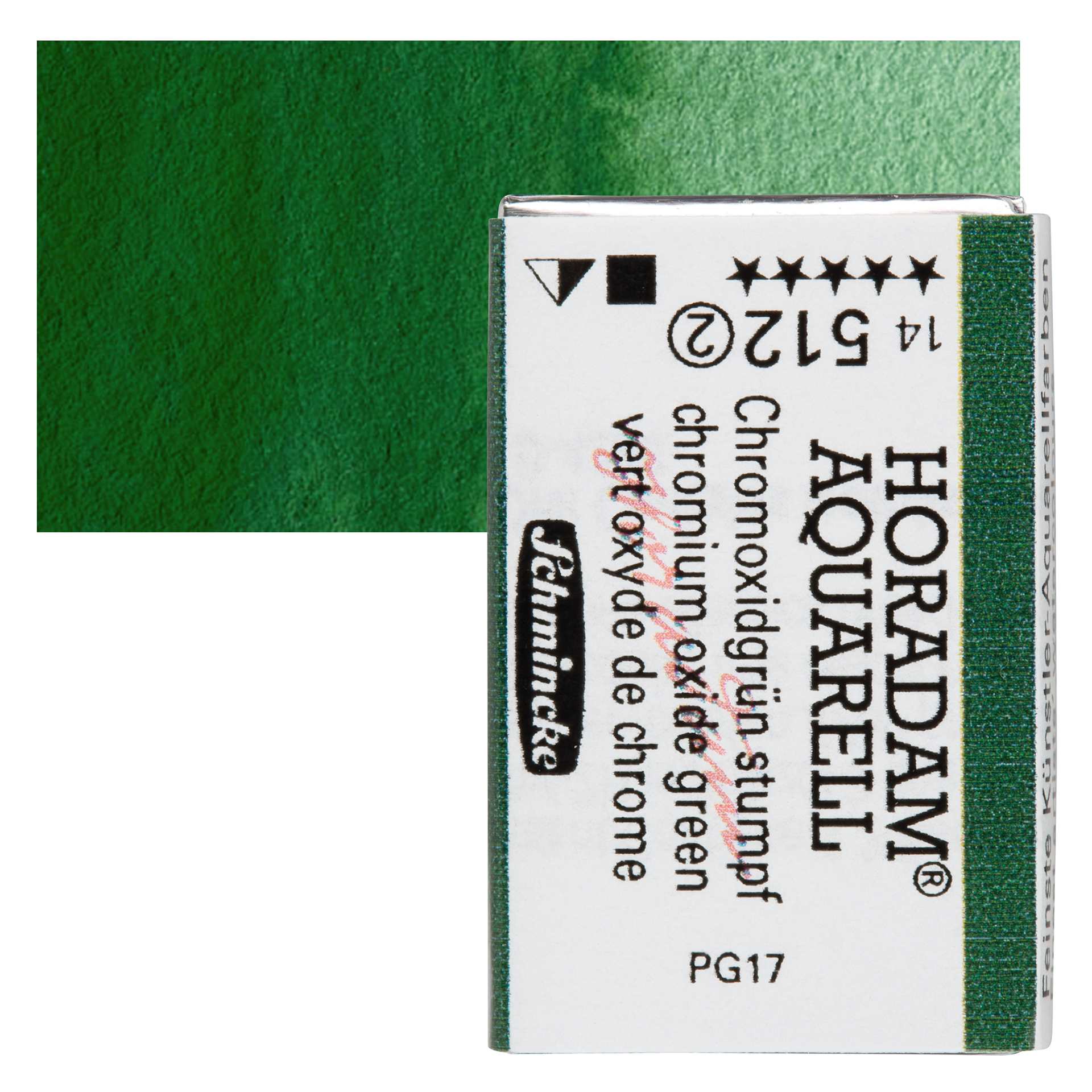 Schmincke Horadam Aquarell Watercolor - Chromium Oxide Green, Full Pan and swatch