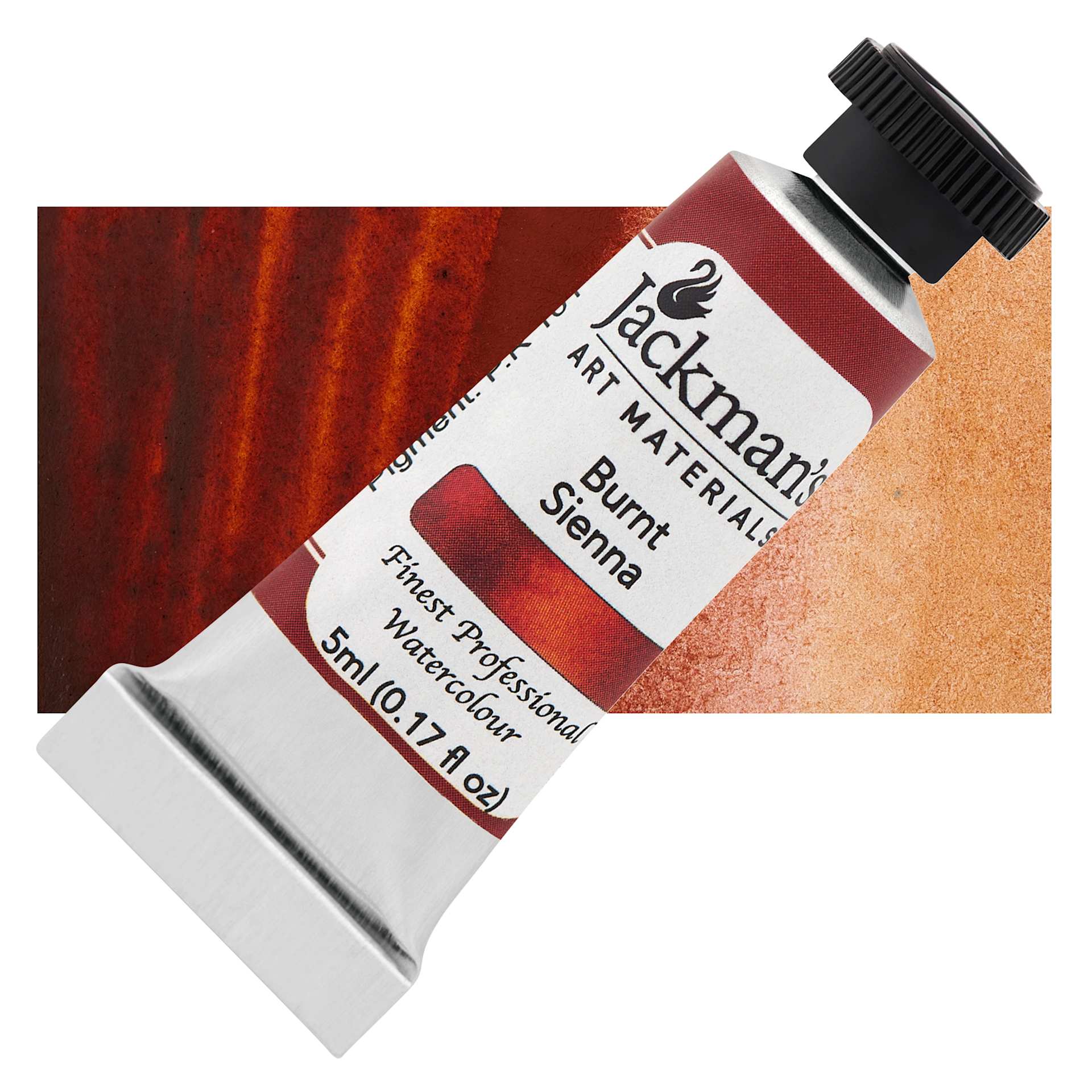 Jackman's Finest Professional Watercolour - Burnt Sienna, 5 ml Tube and Swatch