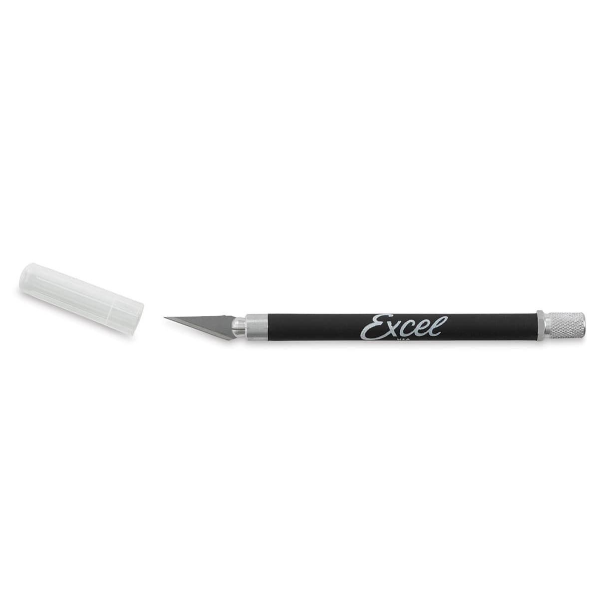 Excel Blades K18 Cushion Grip Knife - Black Knife shown horizontally and uncapped