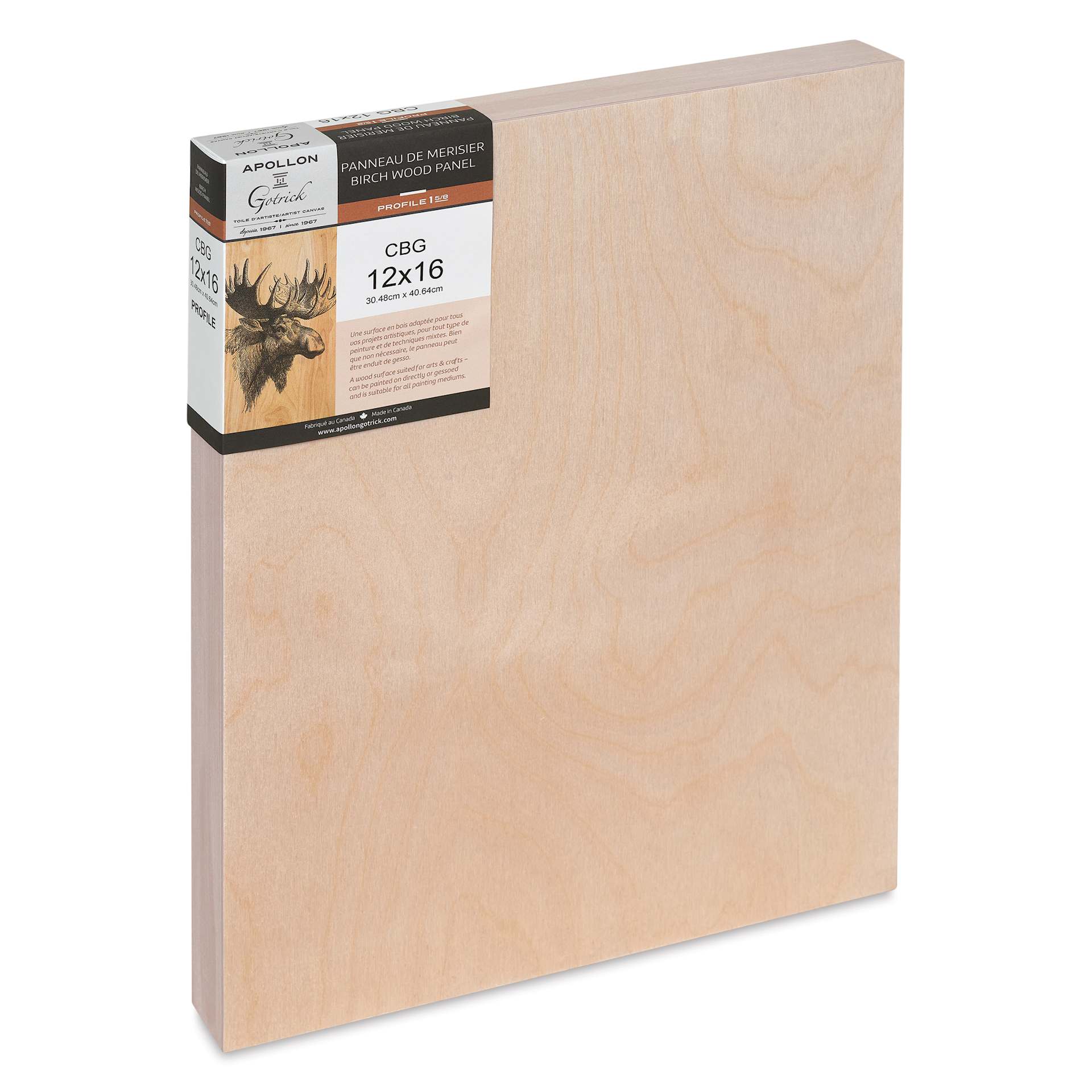 Apollon Gotrick Cradled Wood Panel - 12" x 16", 1-5/8" Profile