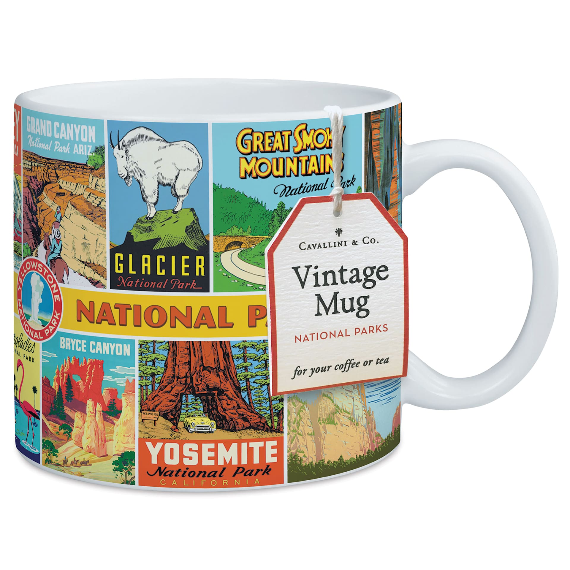 Cavallini Vintage National Parks Mug out of packaging with tag