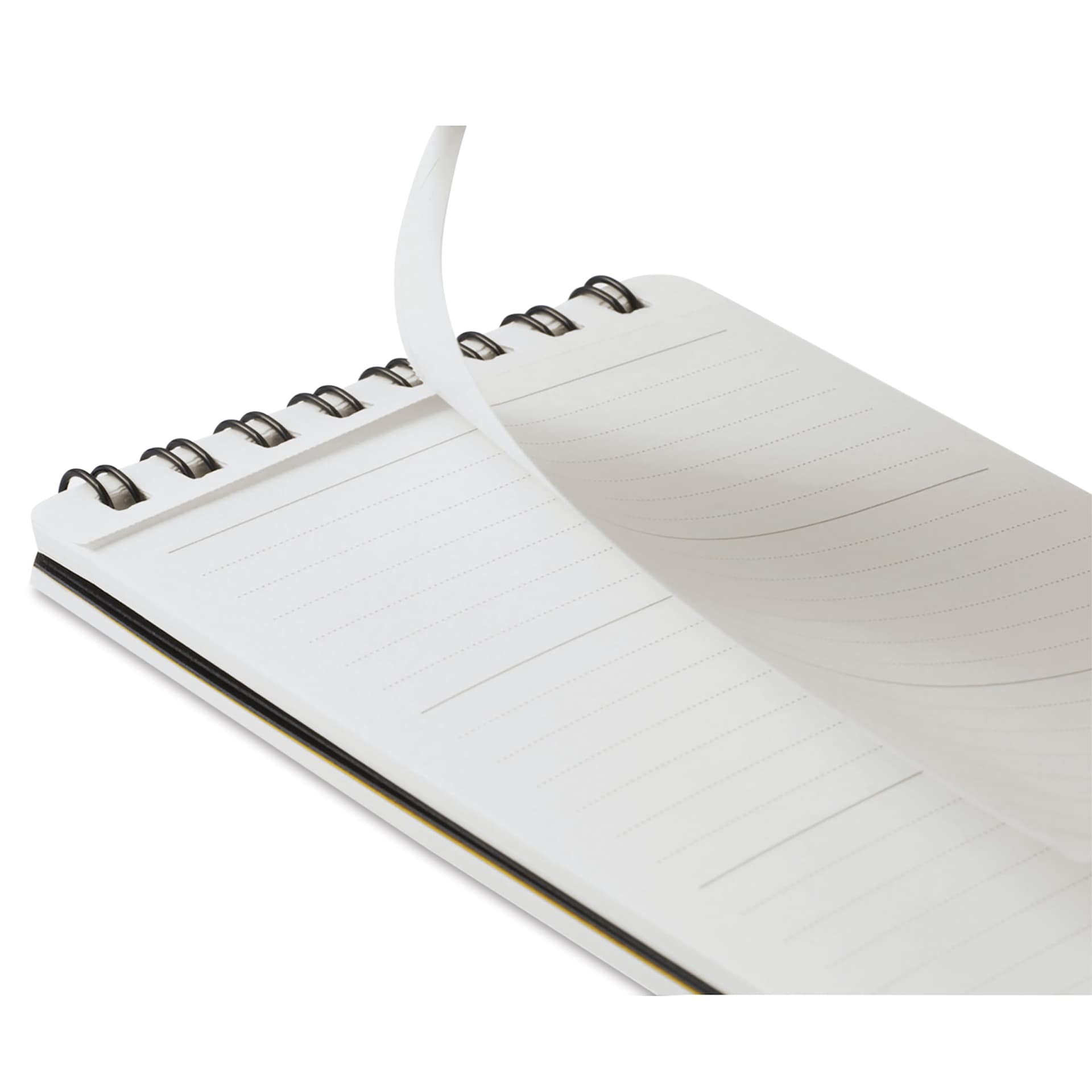 Maruman’s Mnemosyne Reporter Notebook - B7, Black, 3" x 5", sheet being torn from notebook