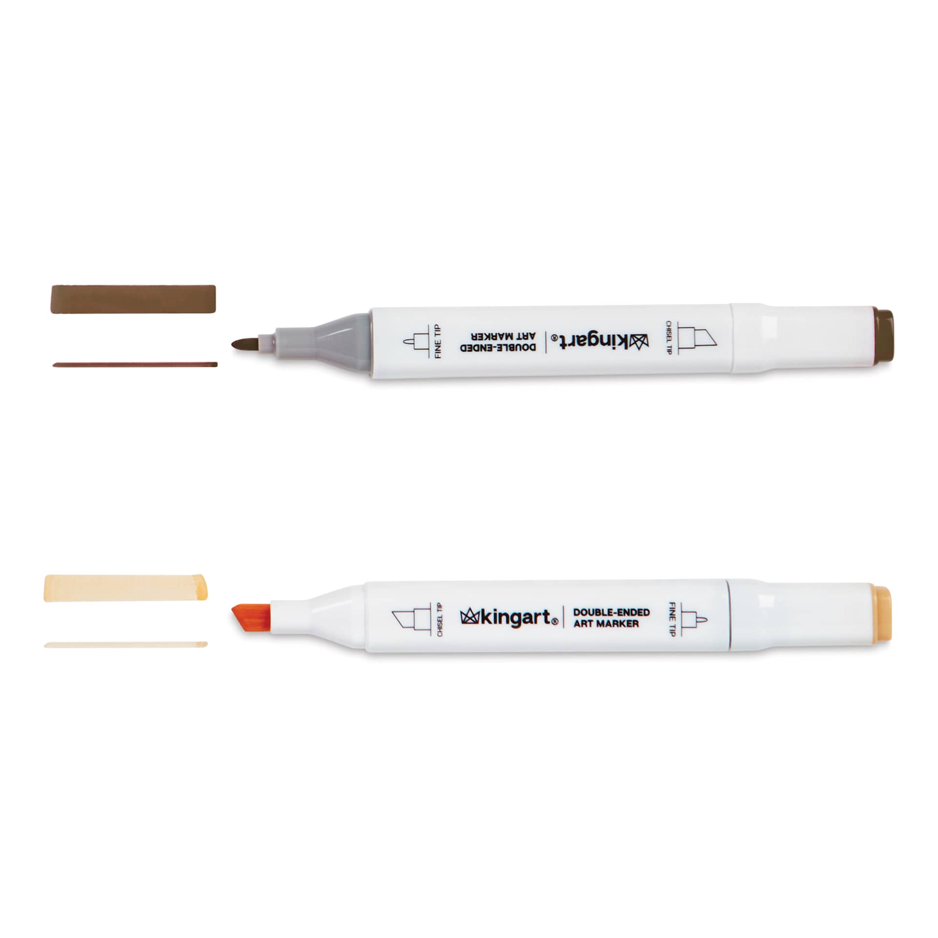 Kingart Pro Double-Ended Art Alcohol Markers - Neutral Palette, Set of 12, markers with caps off