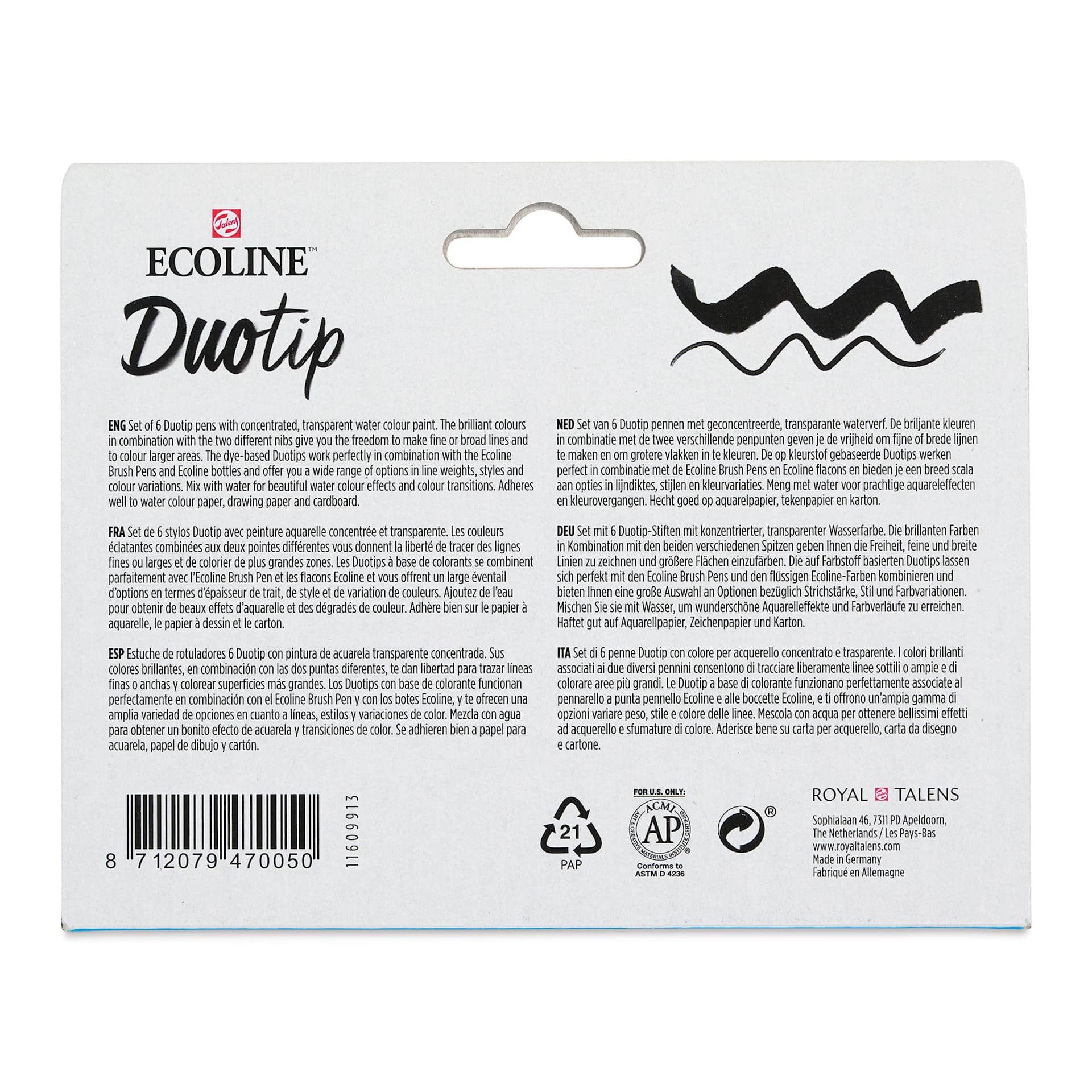 Royal Talens Ecoline DuoTip Markers - Urban Landscape, Set of 6 back of box