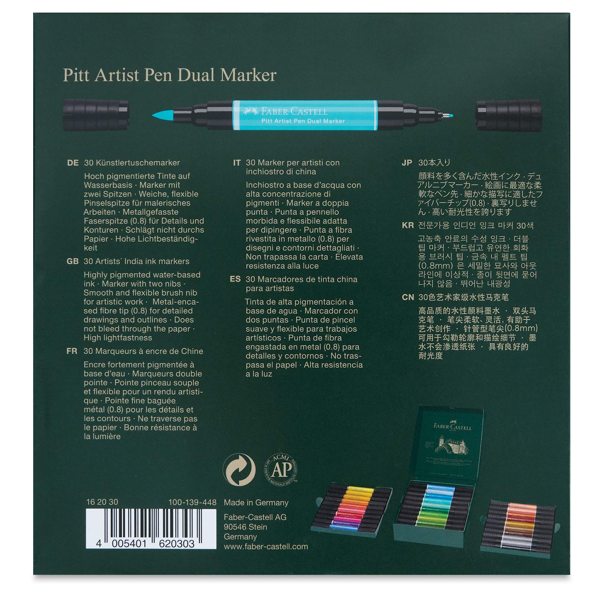 Faber-Castell Pitt Artist Pen Dual Tip Markers - Set of 30 back of package