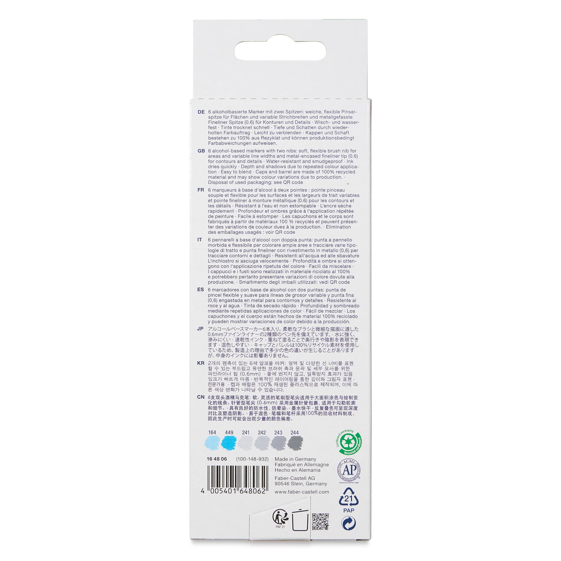 Faber-Castell Goldfaber Sketch Dual-Tip Markers - Production Design, Set of 6, back of the packaging