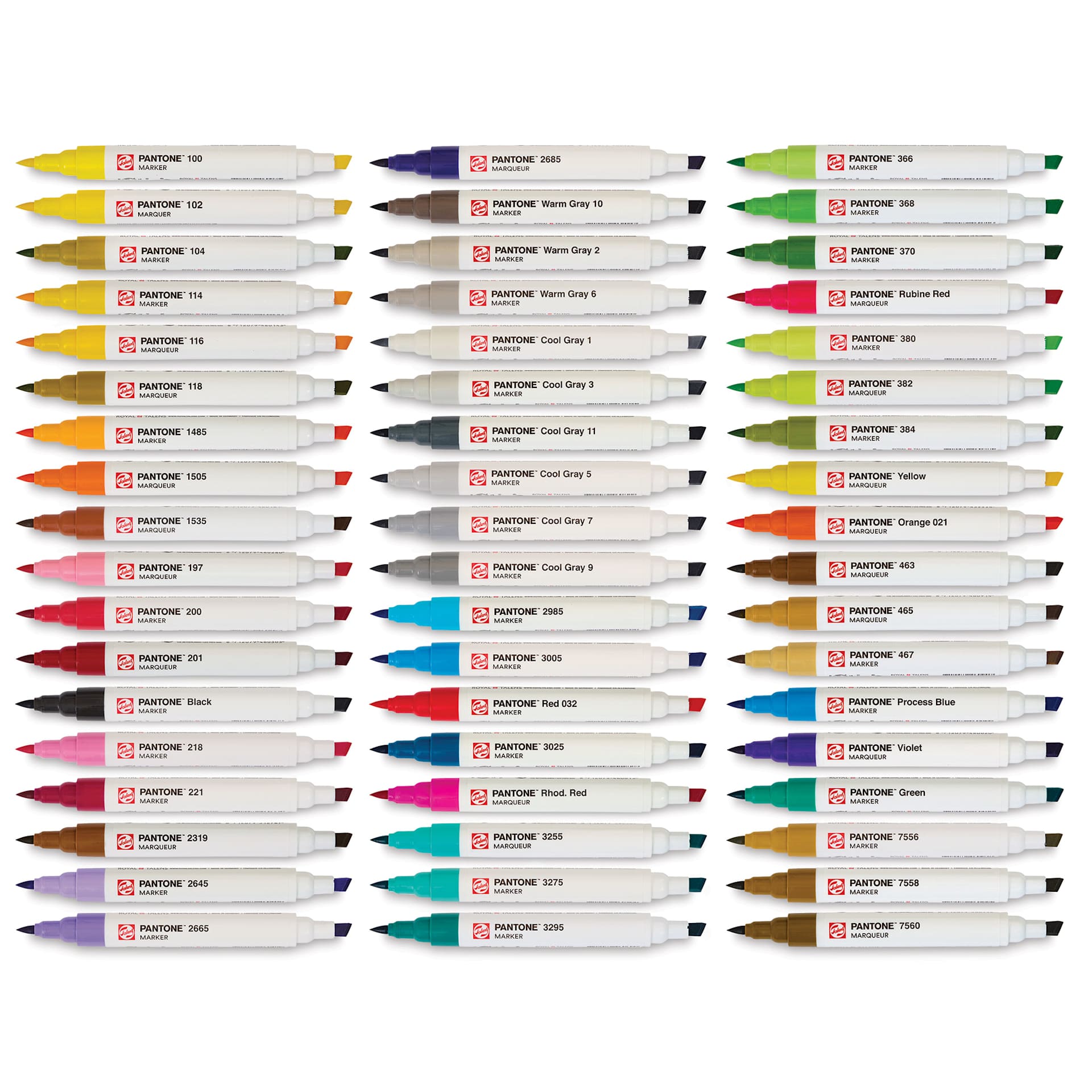 Pantone Dual Tip Markers - Assorted, Set of 54, markers laid out with caps off