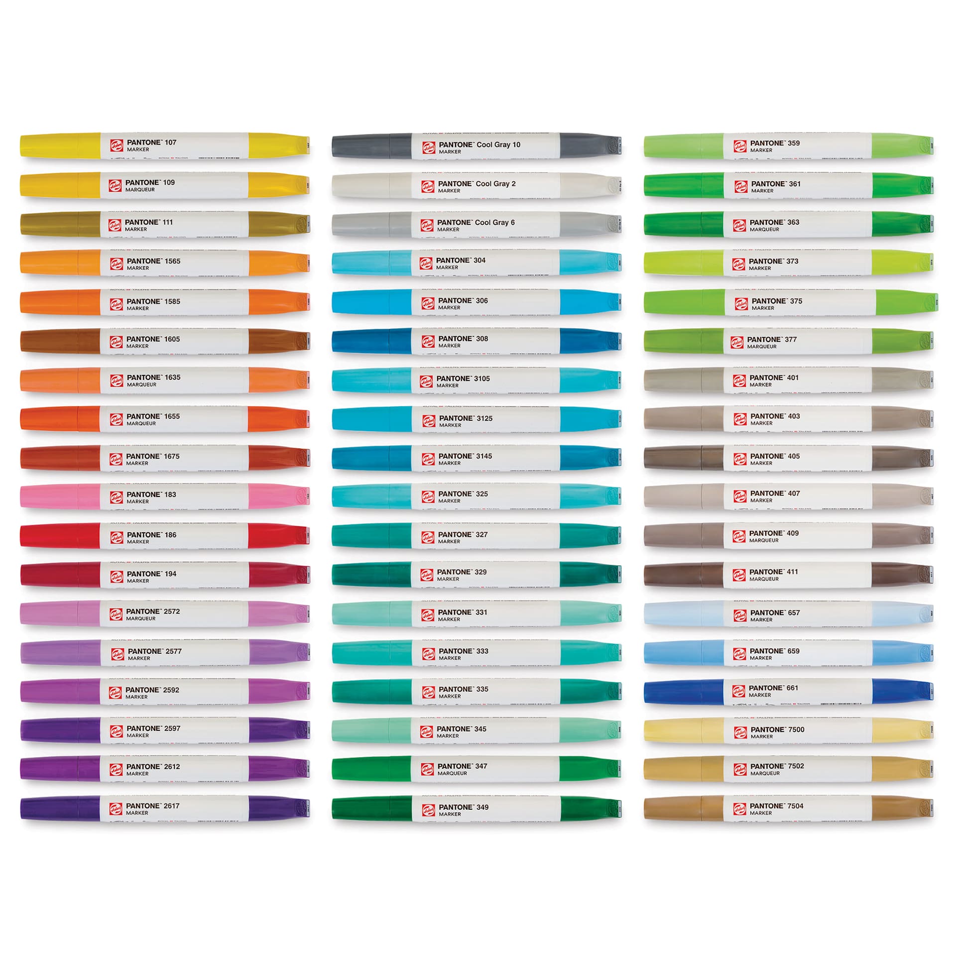 Pantone Dual Tip Markers - Assorted, Additional Set of 54, markers laid out with caps on