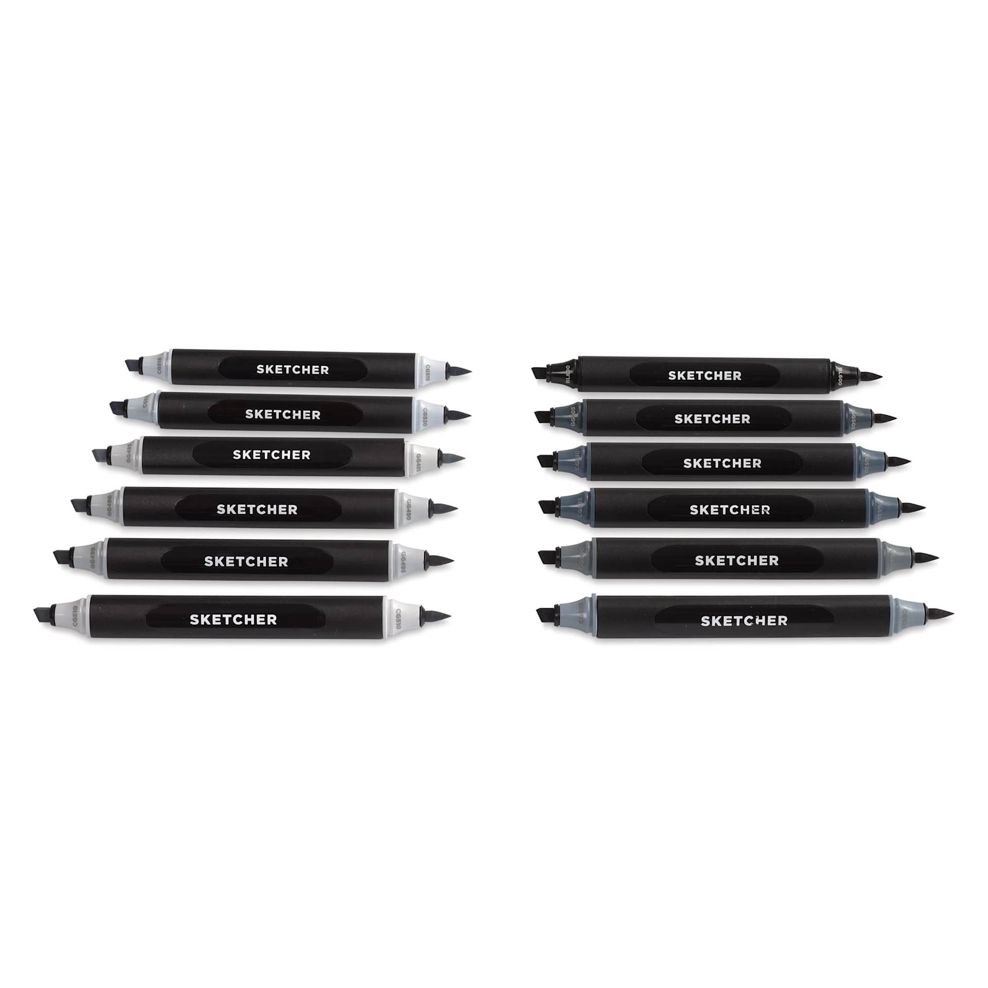 Molotow Sketcher Twin Graphic Markers - Grey Kit 2, markers laid out