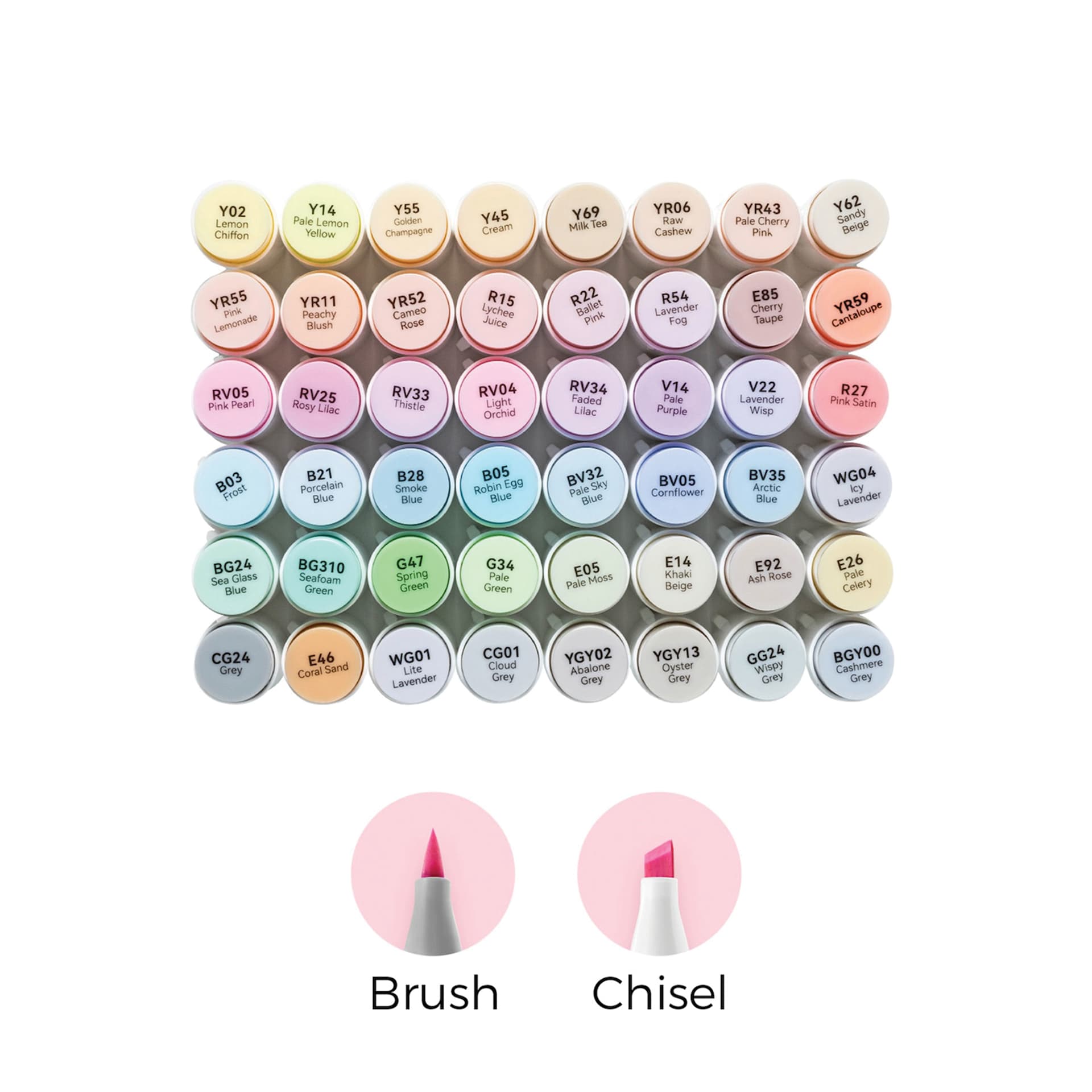 Ohuhu Honolulu Dual Tip Marker Set - Set of 48, Pastel Colors of Sweetness, included colors
