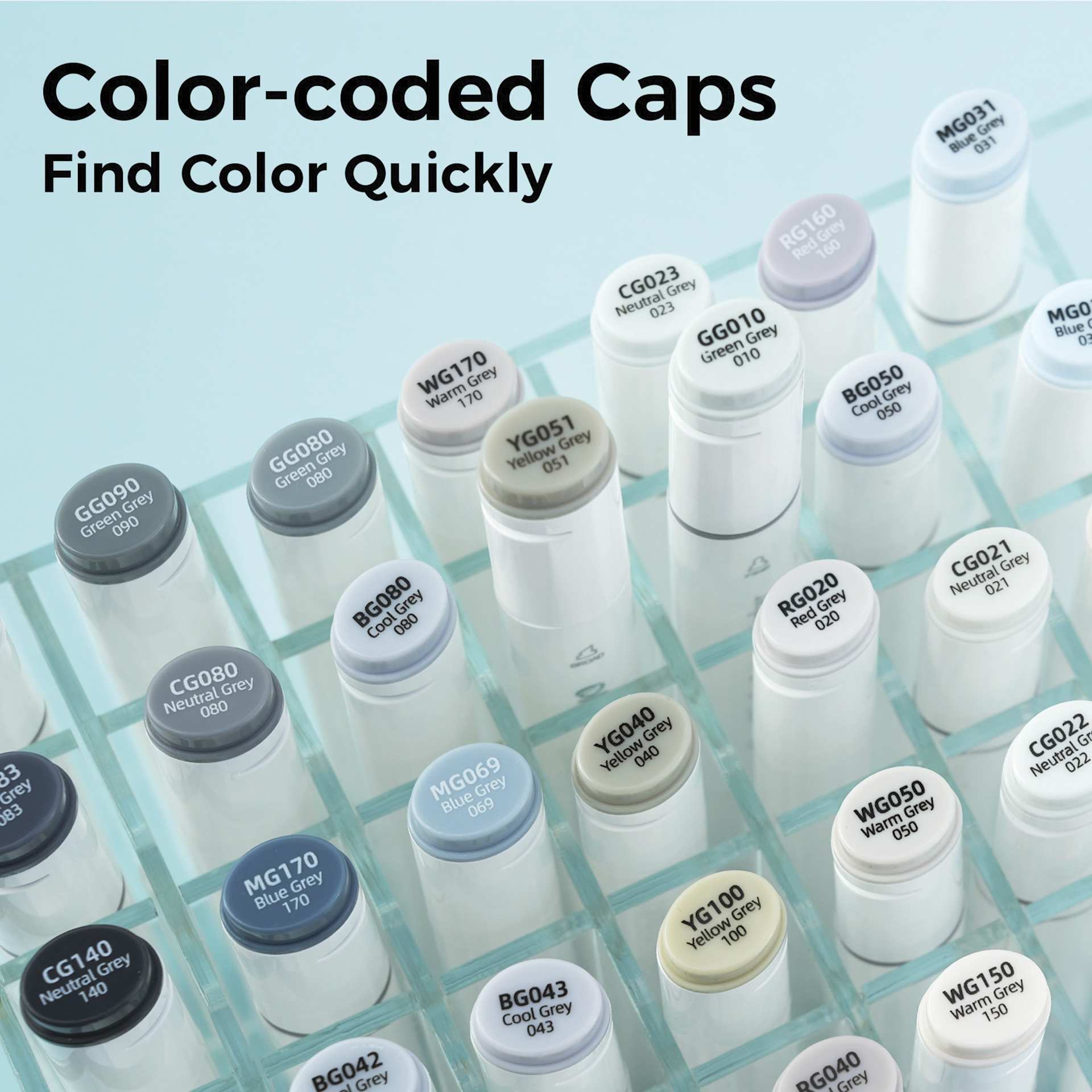 Ohuhu Oahu Dual-Tip Marker Set - Set of 36, Grayscale Colors, caps