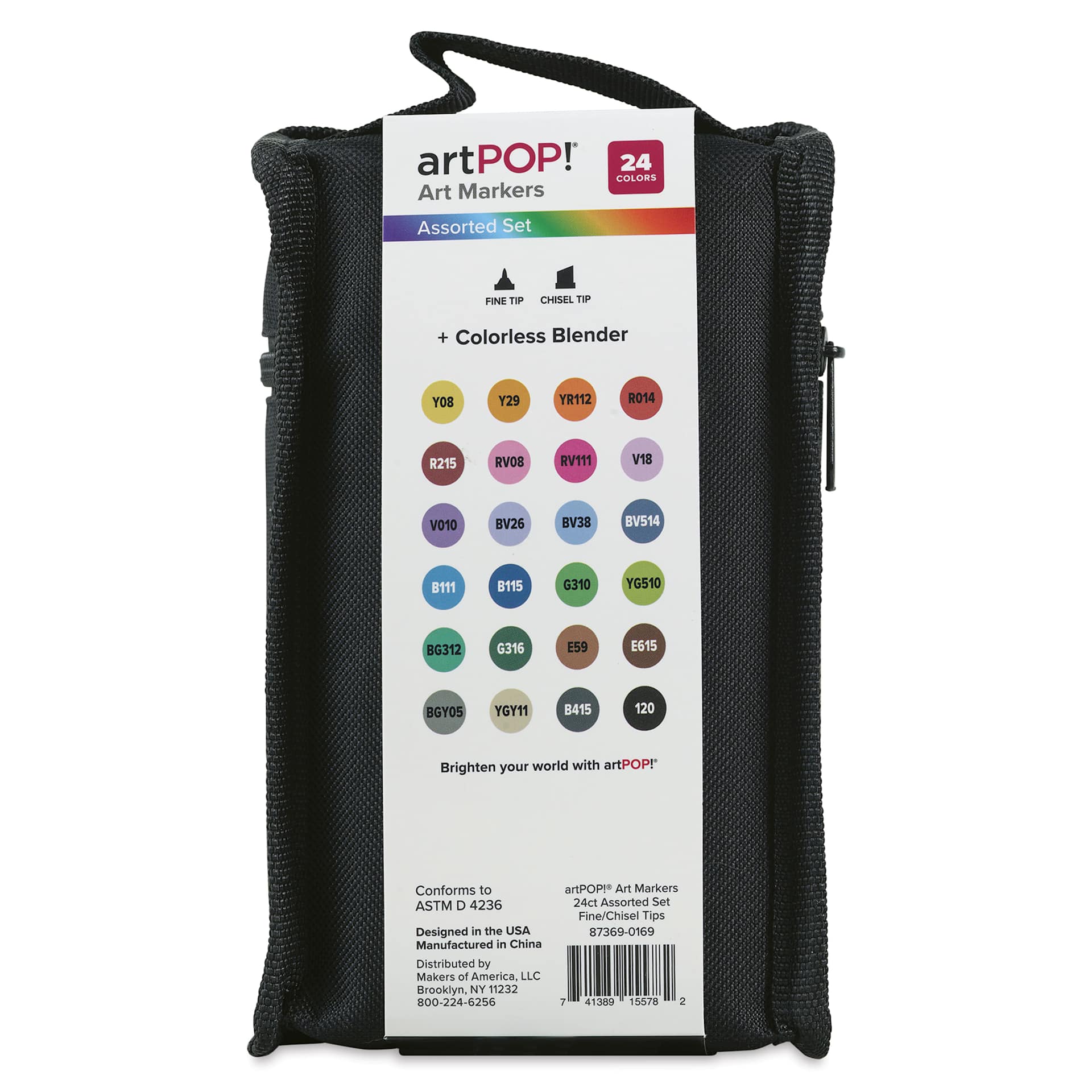 artPOP! Chisel and Fine Dual Tip Alcohol Art Marker Set - Set of 25, Assorted, back of packaging