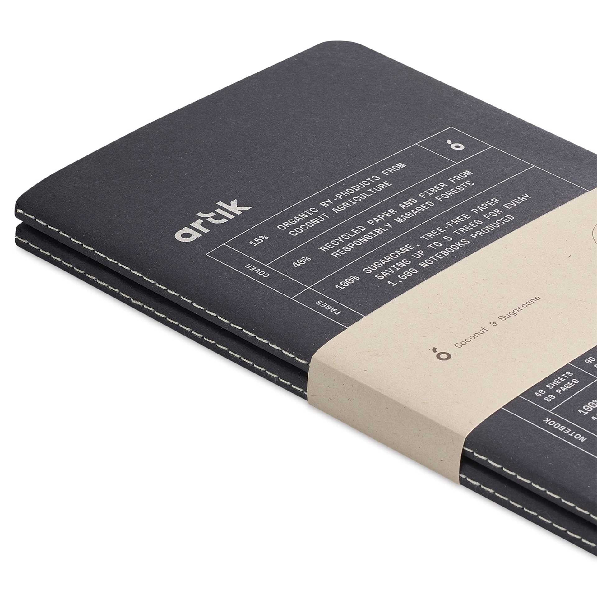 Artik Singer Sewn Notebook - Coconut, 5" x 8-1/4", Ruled, Pkg of 2
