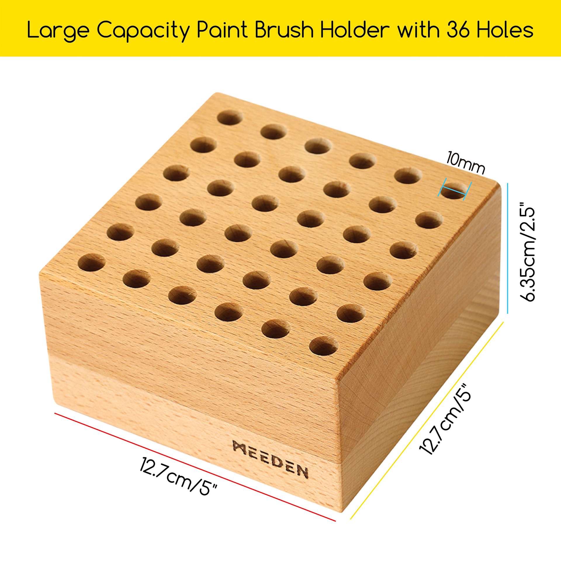 Meeden Beechwood Pencil and Brush Holder. Large capacity paint brush holder with 36 holes.