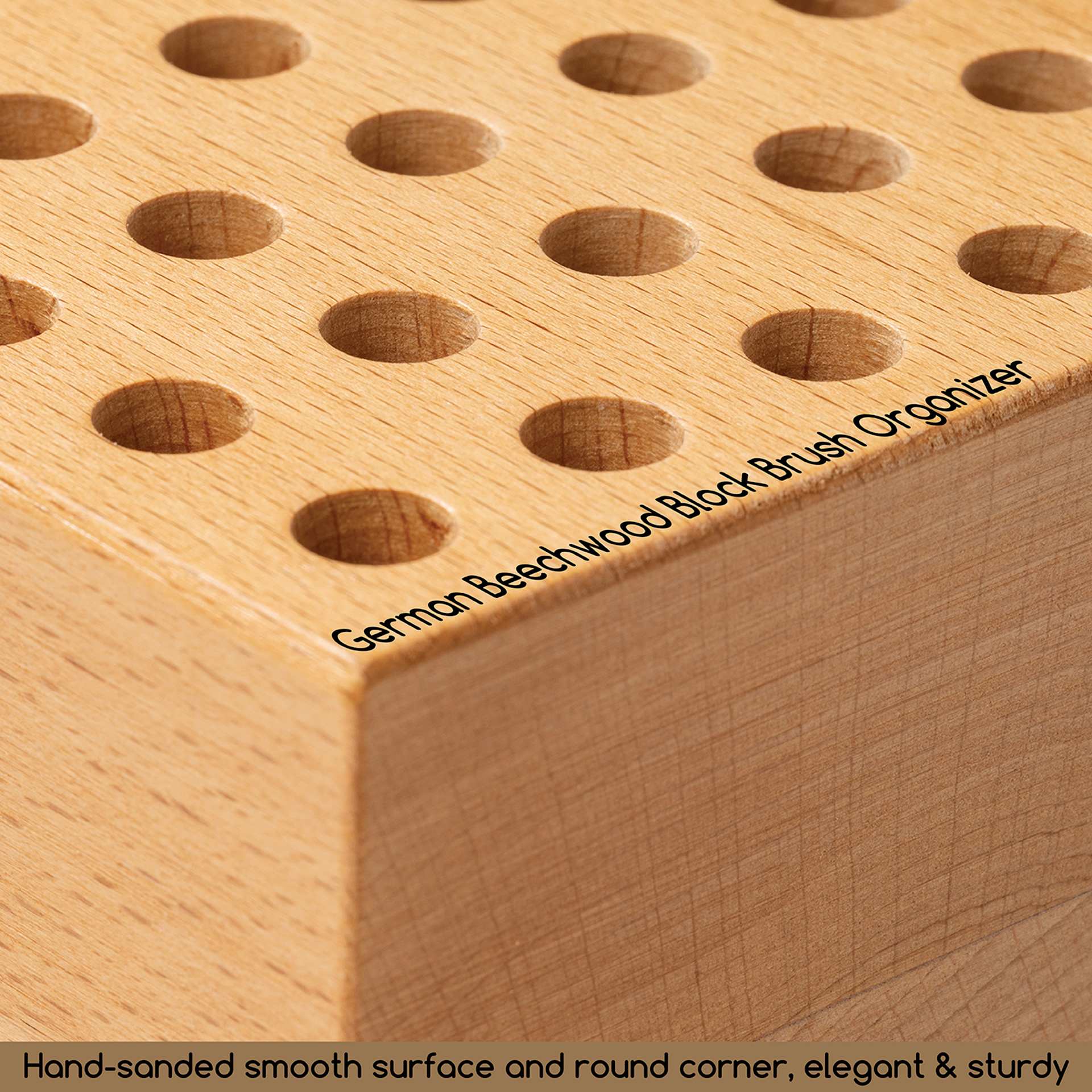 Meeden Beechwood Pencil and Brush Holder - 36 Holes, close-up