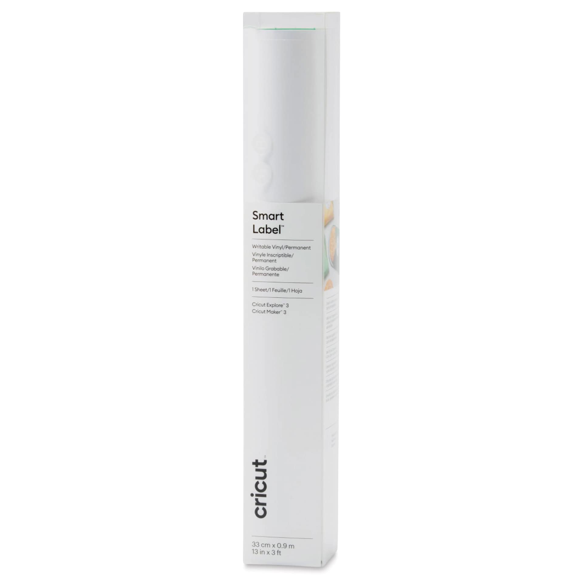 Cricut Permanent Smart Label Writable Vinyl - White, 13" x 3 ft, Roll inside of the packaging