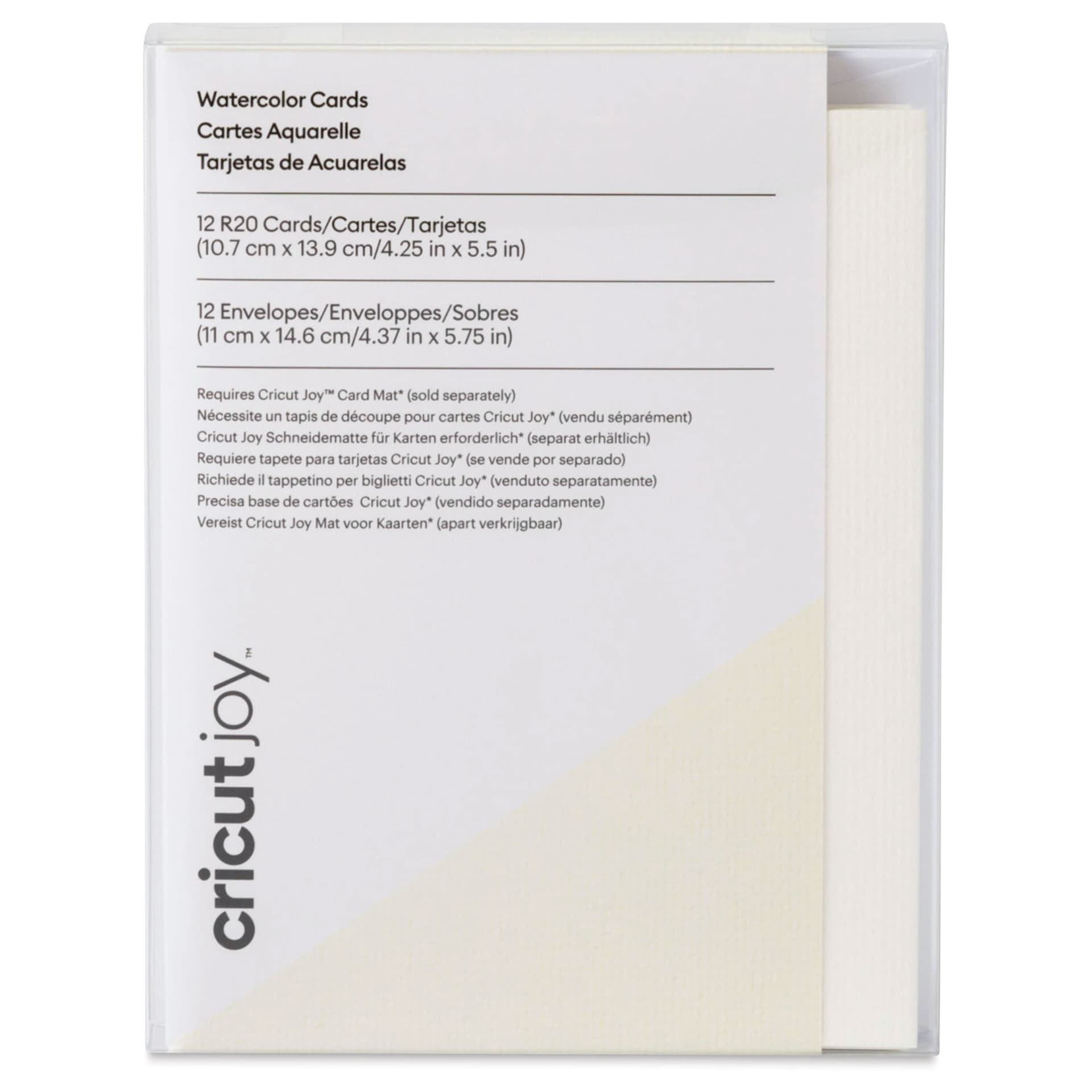 Cricut Joy Watercolor Cards and Envelopes - R20, Ivory Cards, Pkg of 12, front of the packaging