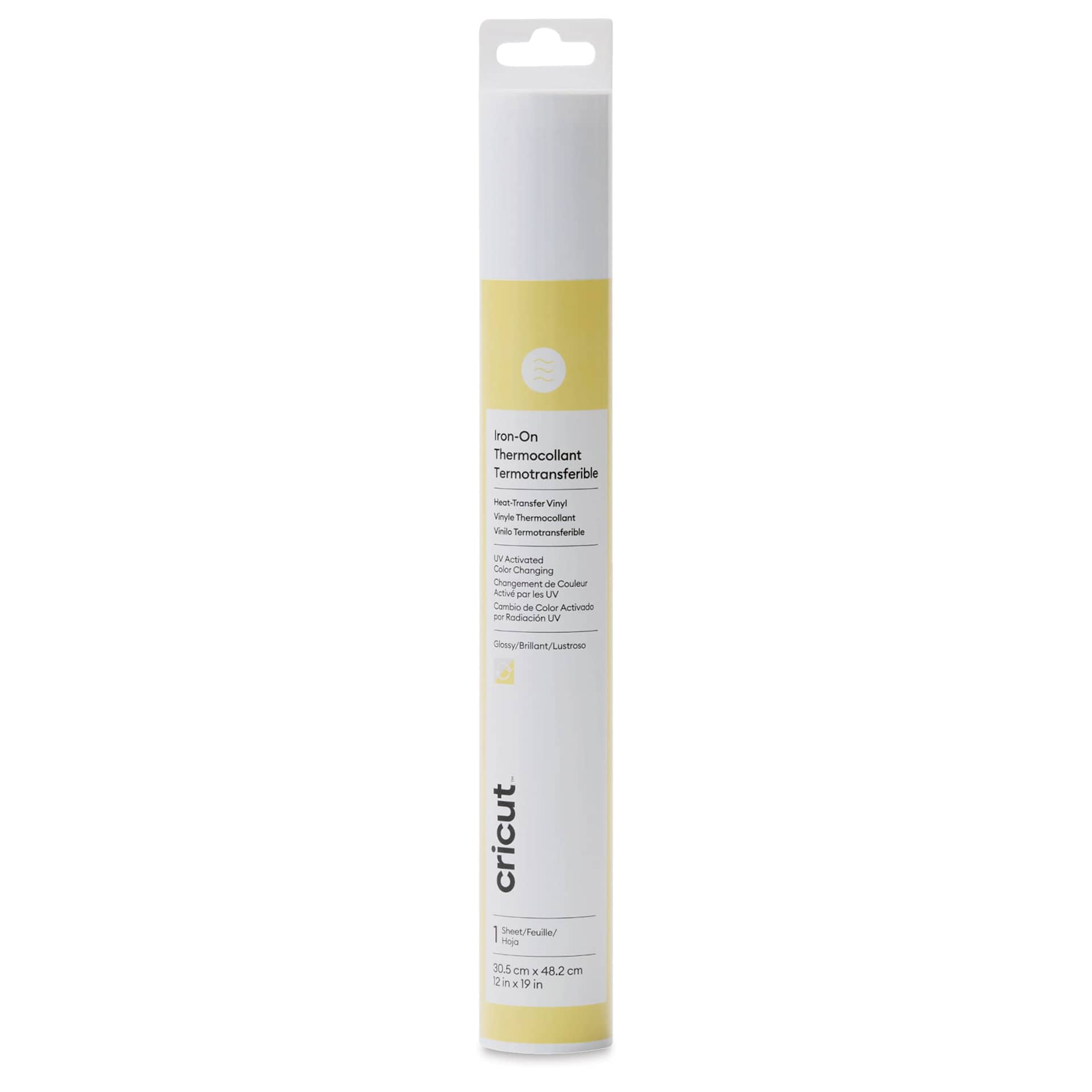 Cricut UV Color Changing Iron-On Vinyl - Yellow, front of the packaging