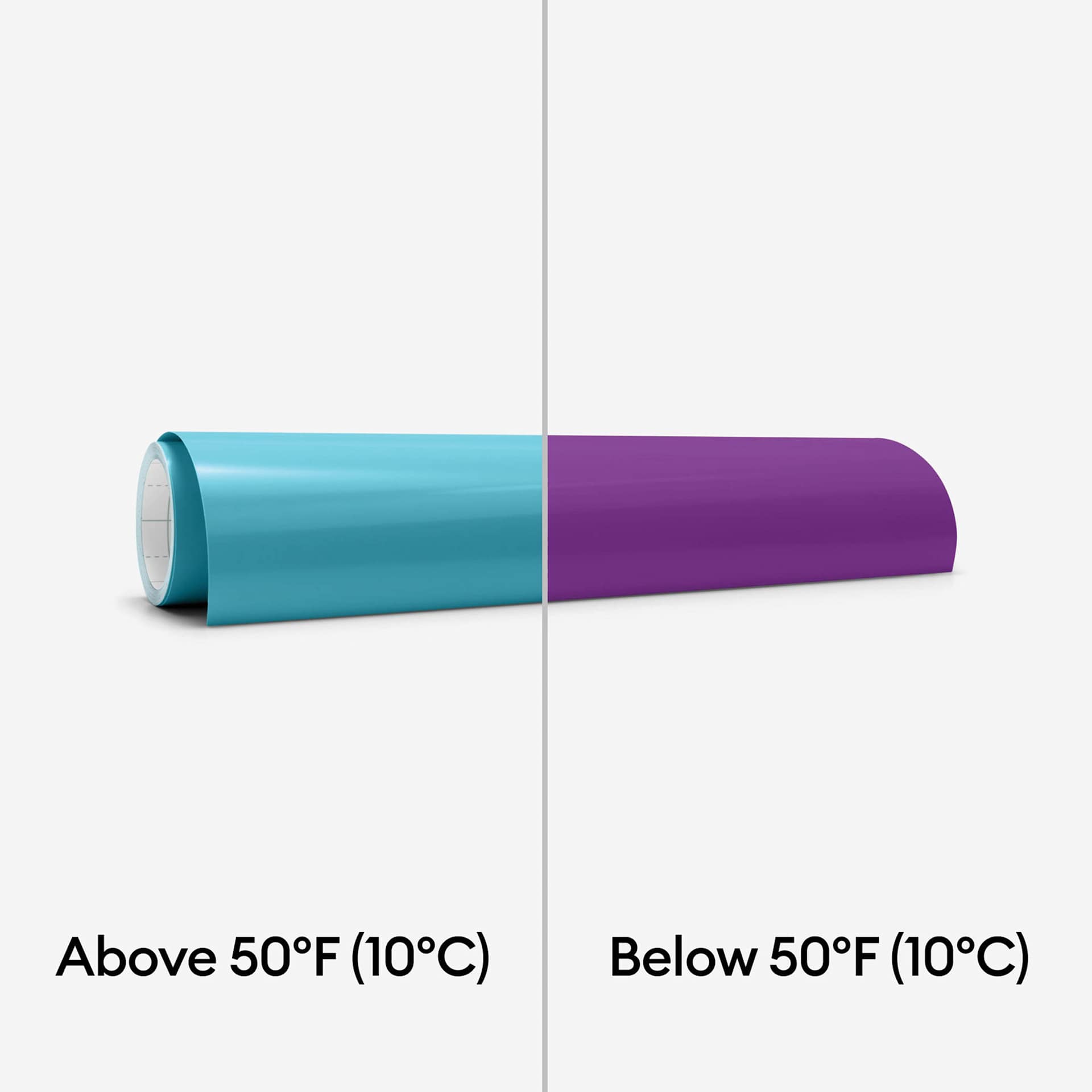 Cricut Cold Color-Changing Permanent Vinyl - Turquoise/Purple, 12" x 24" demonstrating color change, roll