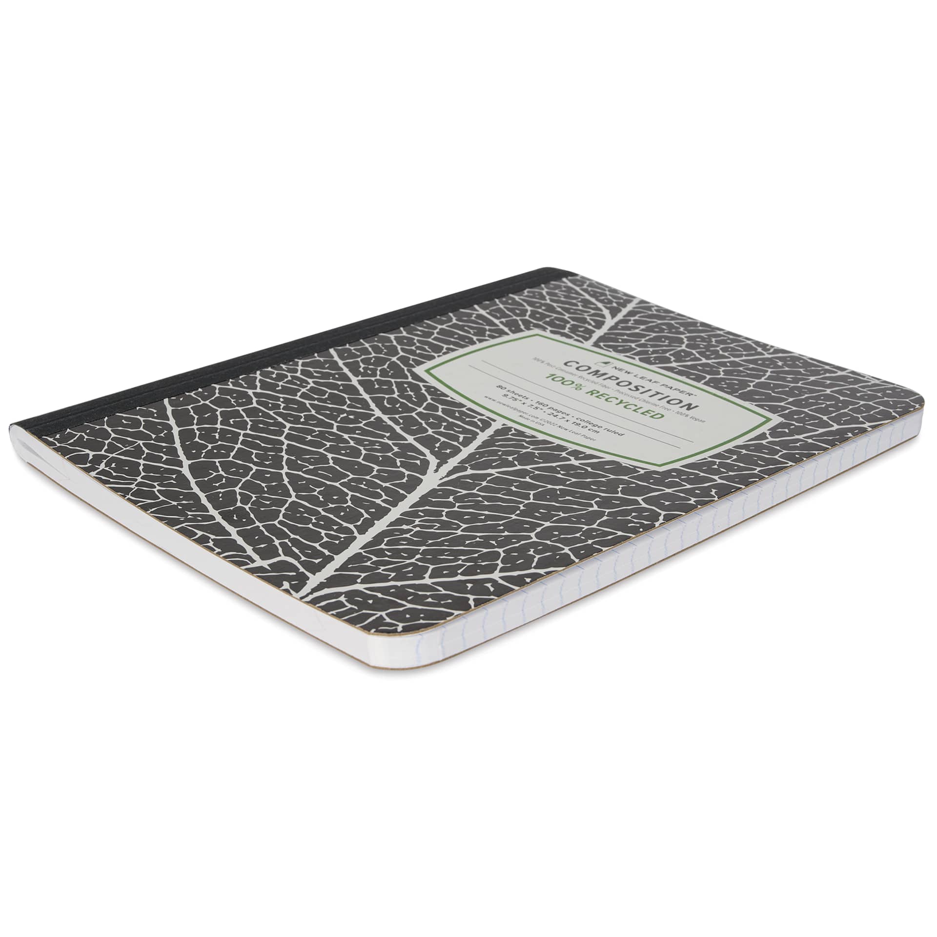 New Leaf Paper Composition Book - Black, Ruled, 9-3/4" x 7-1/2"