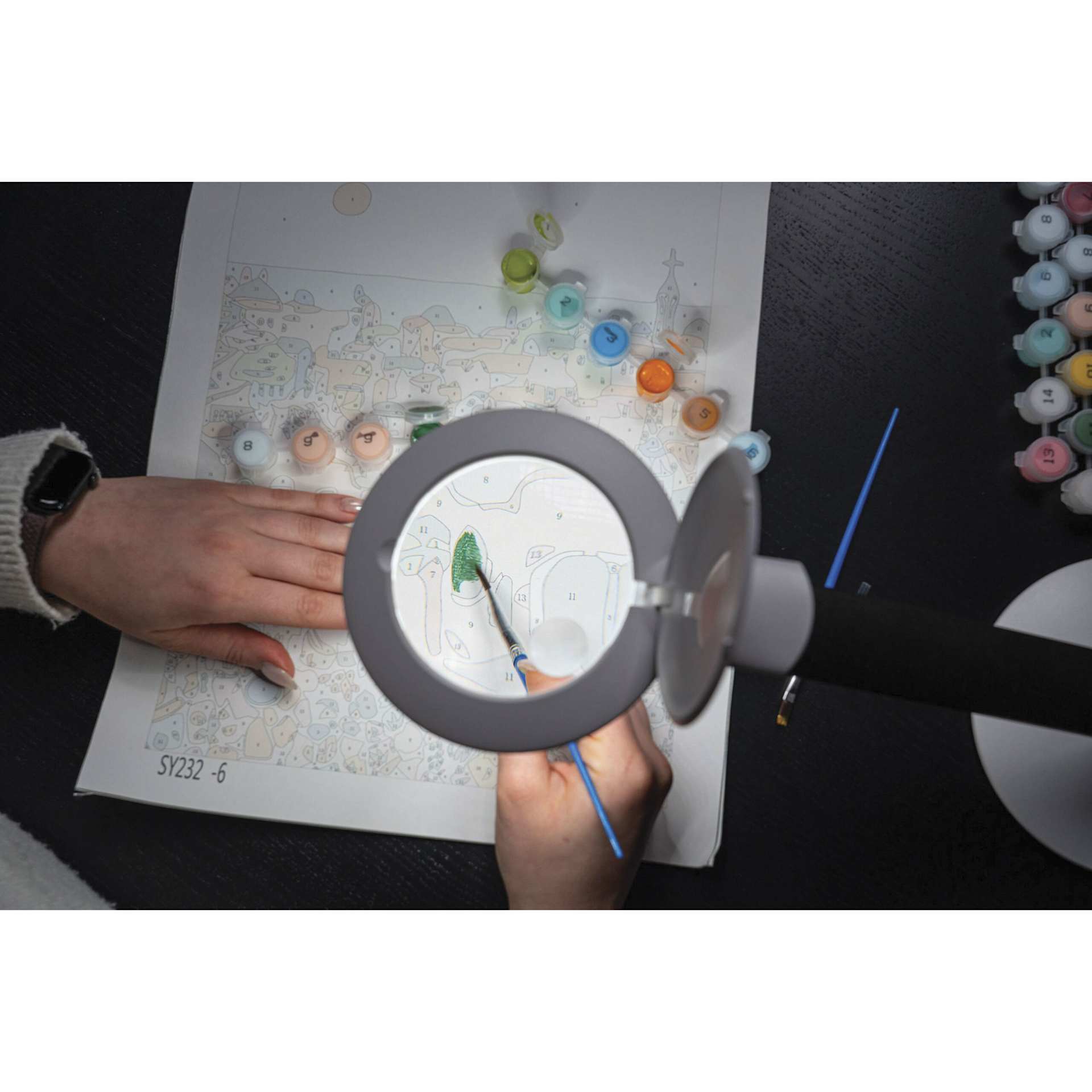 Daylight Halo Go 2 Rechargeable Magnifier Lamp - in use, top view