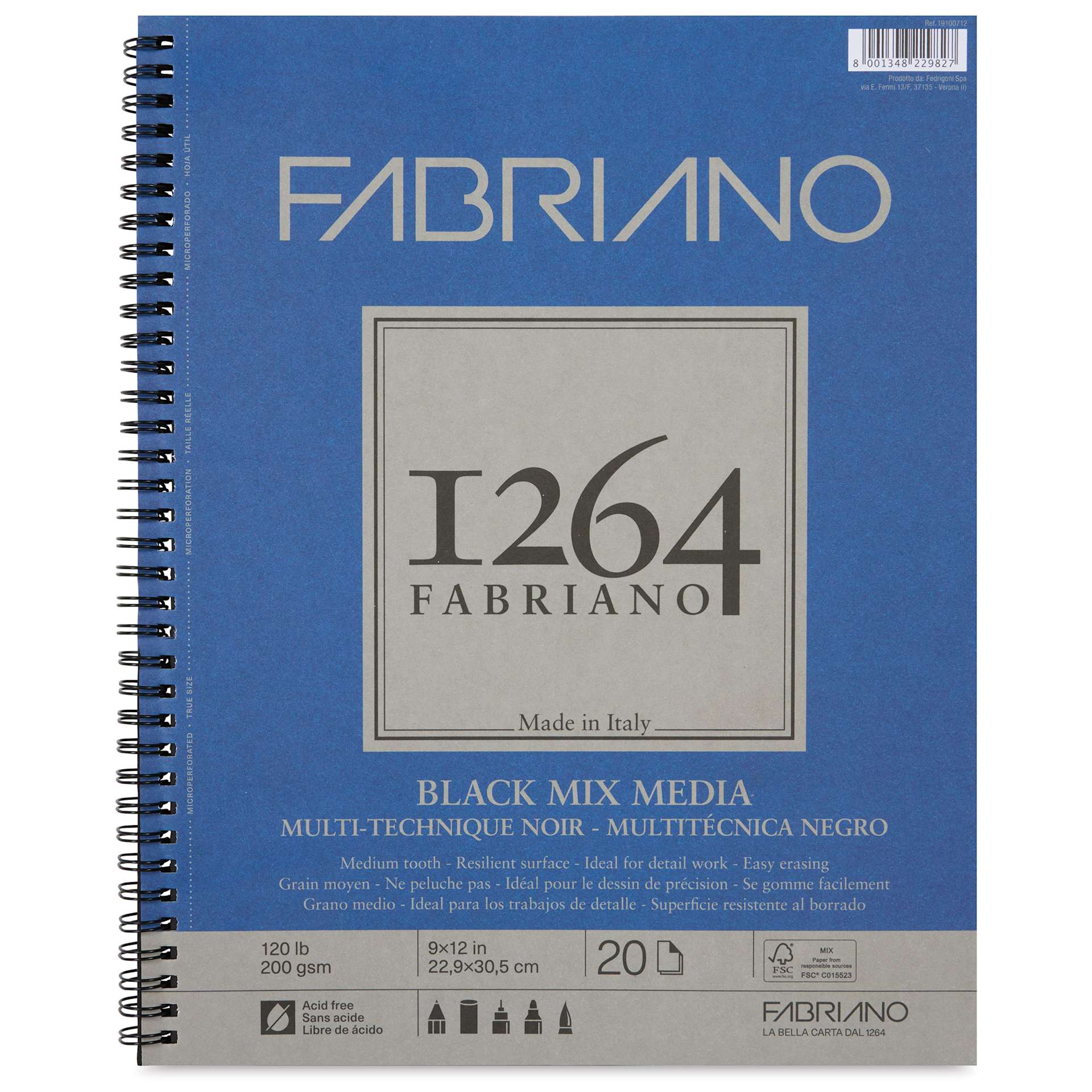 Fabriano 1264 Black Mixed Media Pad - 9" x 12", front cover