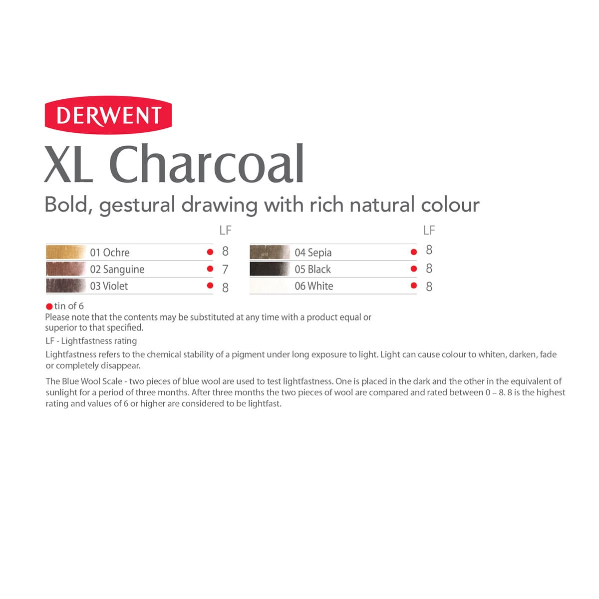 Derwent XL Charcoal Tin Set, 6-Colors