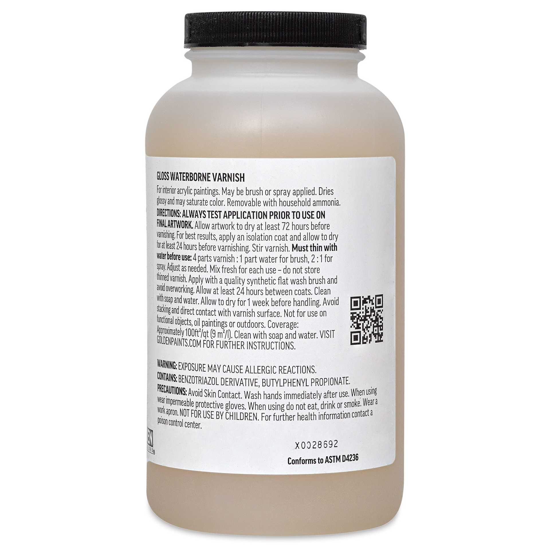 Golden Waterborne Varnish - Gloss, 32 oz back of bottle