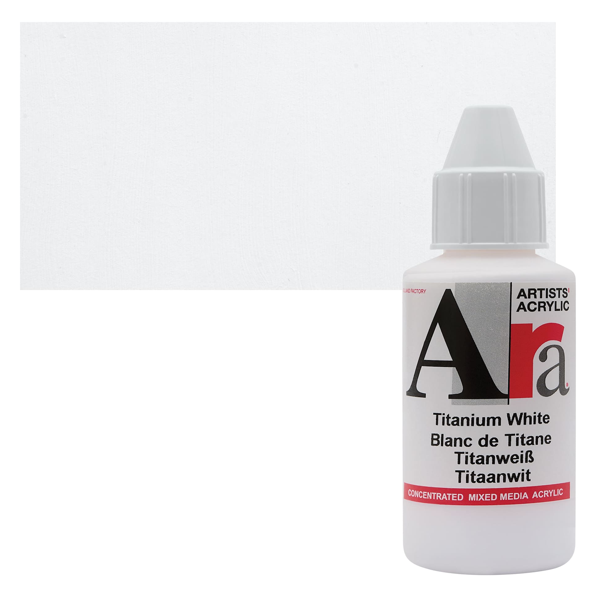 Ara Artists’ Acrylic Paint - Titanium White, 100 ml bottle and swatch