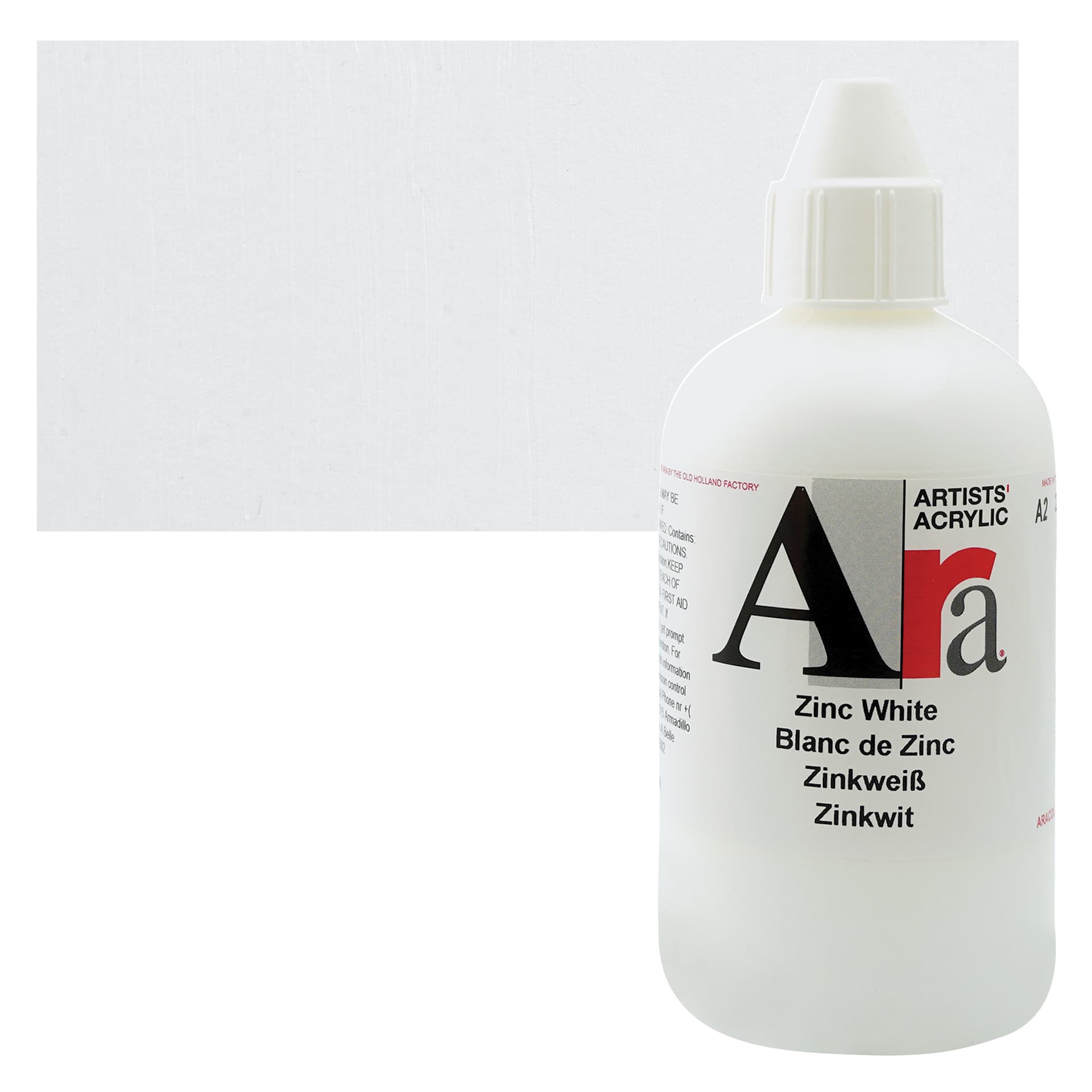 Ara Artists’ Acrylic Paint - Zinc White, 250 ml bottle and swatch
