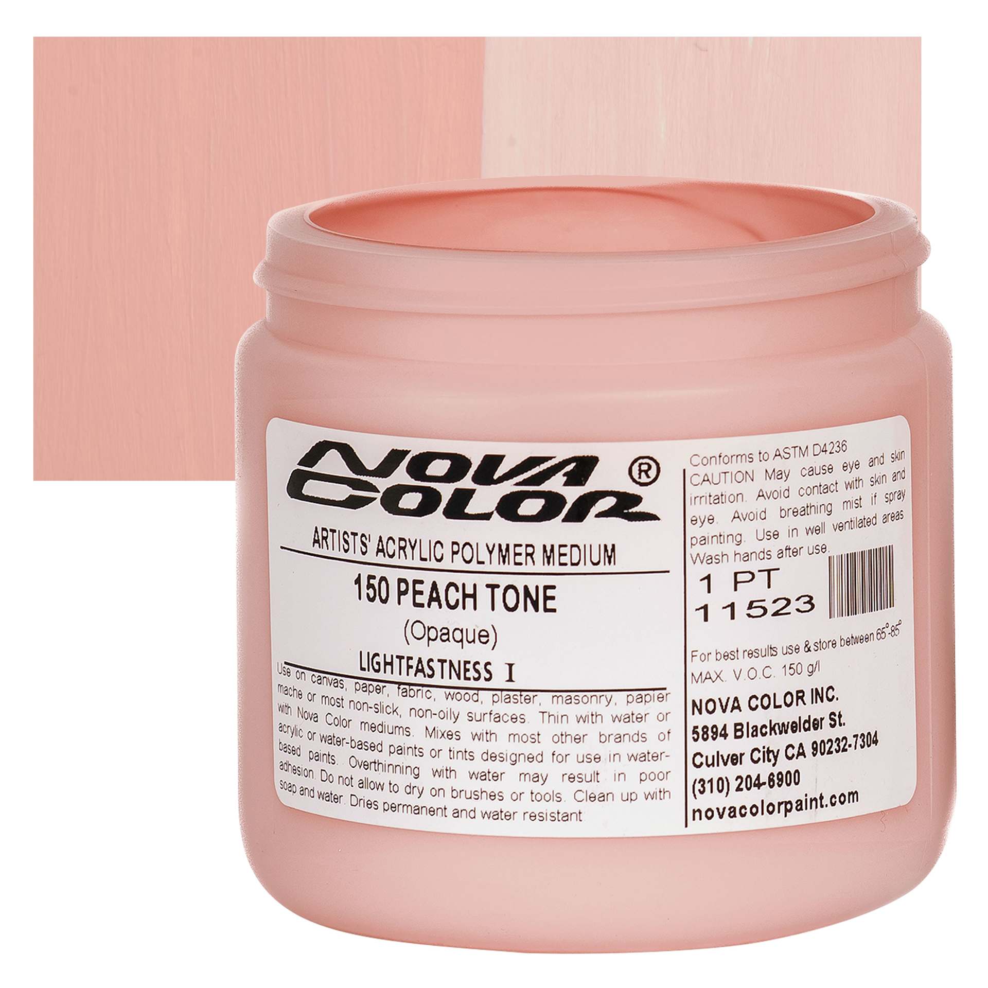 Nova Color Artists’ Acrylic Polymer Paint - Peach Tone, 473 ml Jar and swatch