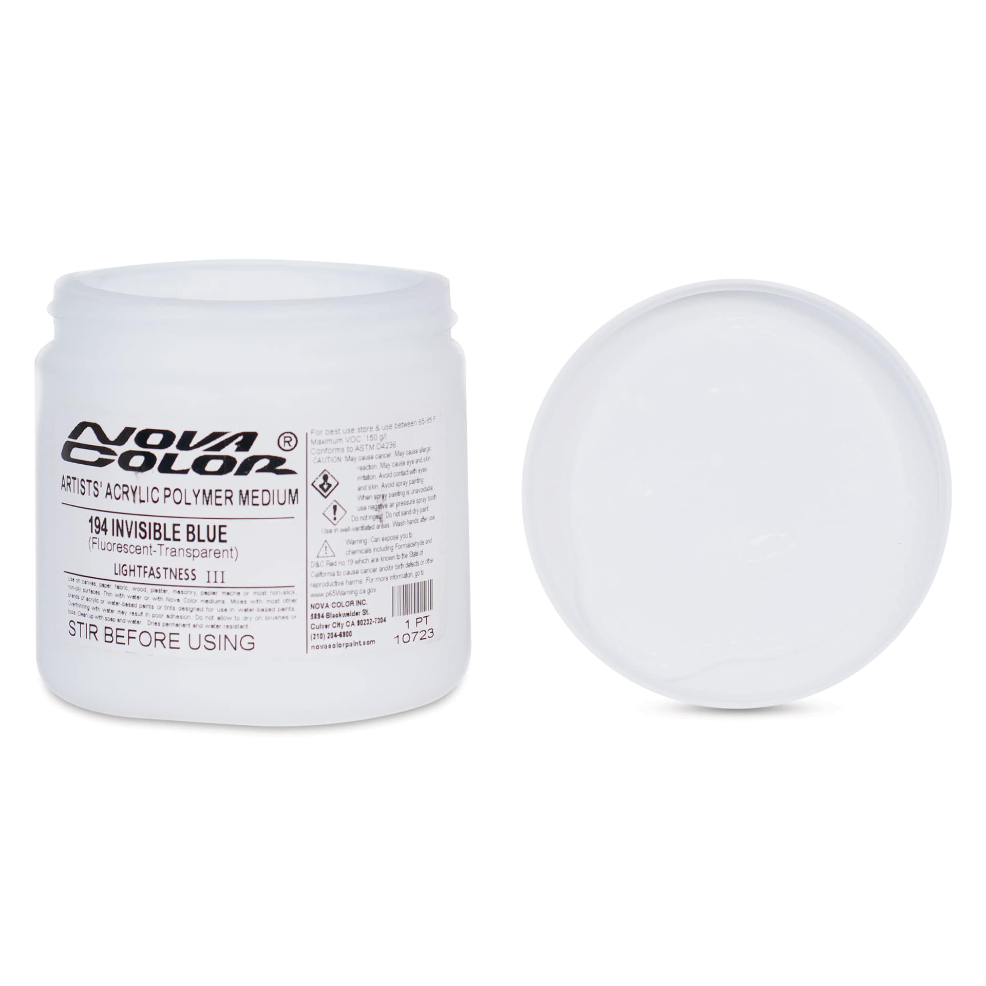 Nova Color Artists’ Acrylic Polymer Paint - Fluorescent Invisible Blue, 473 ml Jar