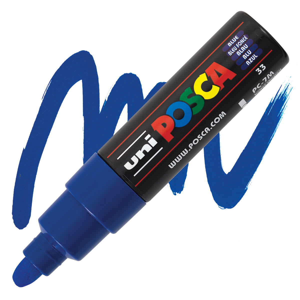 Posca Paint Marker - Blue, Broad Bullet Tip, 4.5-5.5 mm - marker and swatch