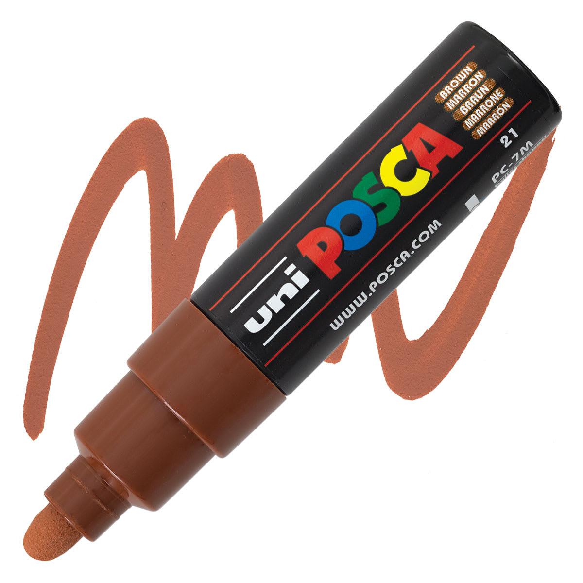 Posca Paint Marker - Brown, Broad Bullet Tip, 4.5 mm - 5.5 mm - marker and swatch