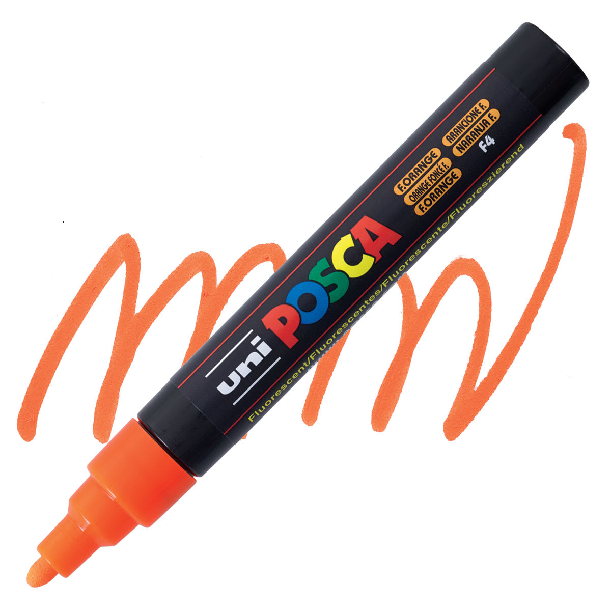 Posca Paint Marker - Fluorescent Orange, Bullet Tip, 2.5 mm - marker and swatch
