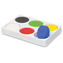 Blick Tempera Cakes - Set of 6, Cakes in Plastic Palette, laying down with one cake removed