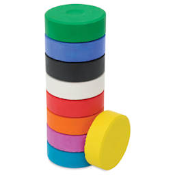 Blick Essentials Tempera Cakes - Set of 9 with Tray, Large, Assorted Colors, stack of cakes with one on the side